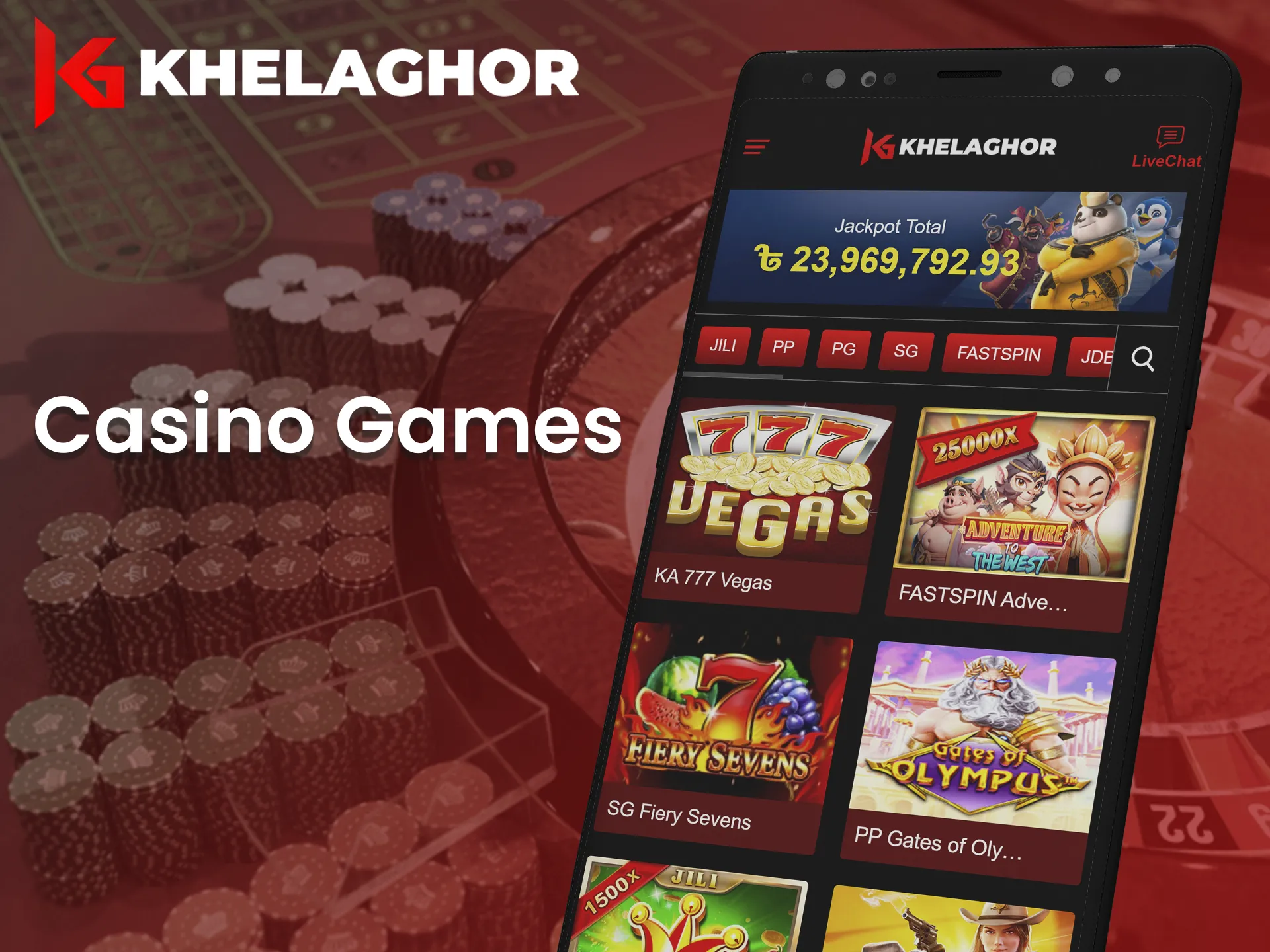 The Khelaghor app has a collection of different casino games.