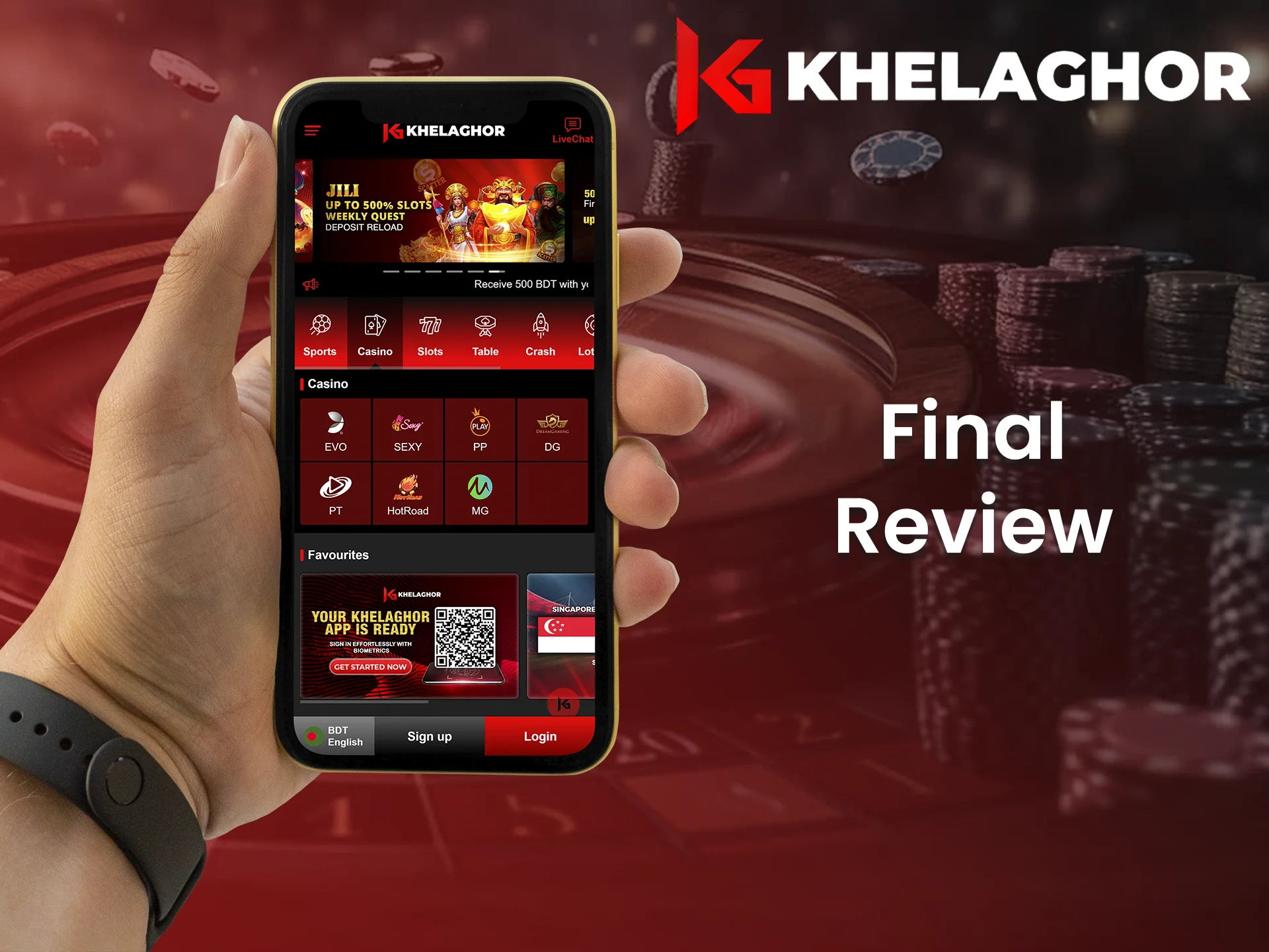 Khelaghor app is a great choise for casino games and sports betting.