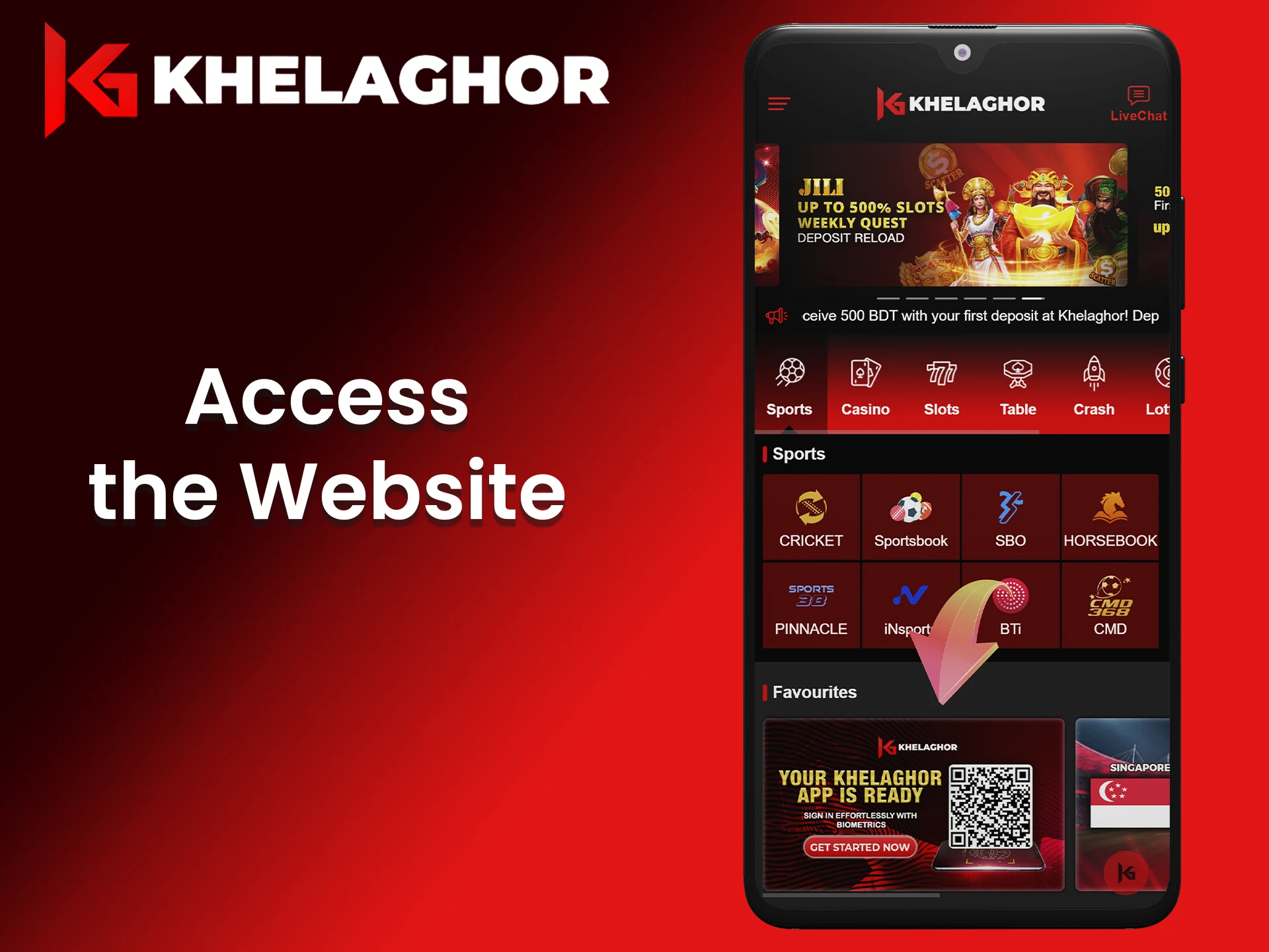 Open the Khelaghor mobile website.