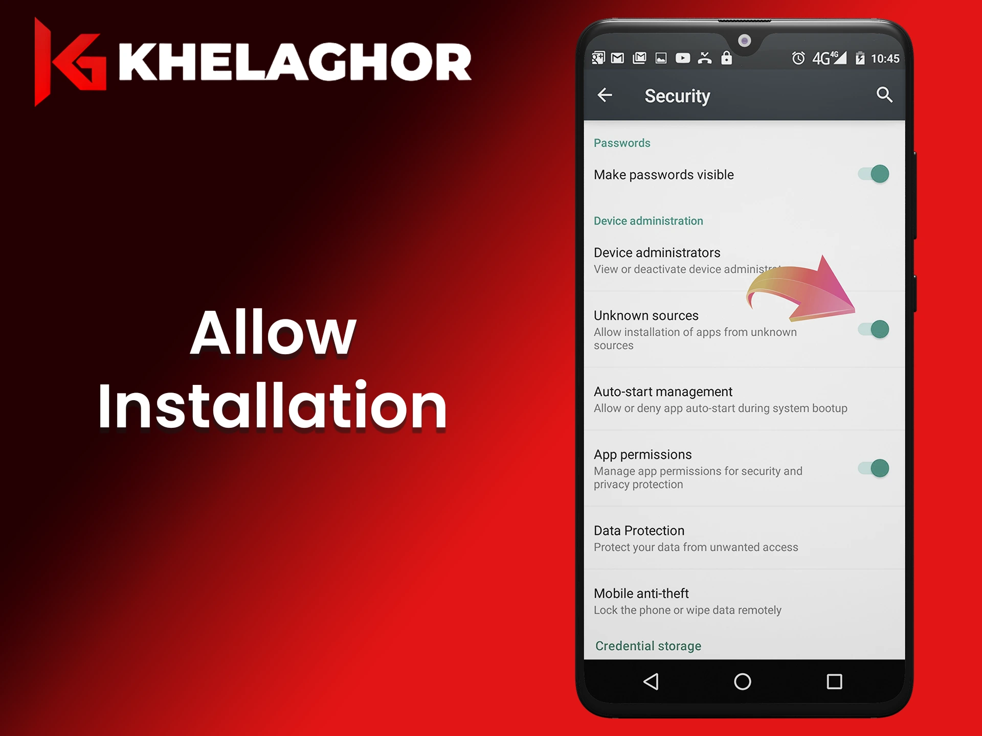 Allow download files from unknown sites to install Khelaghor app.