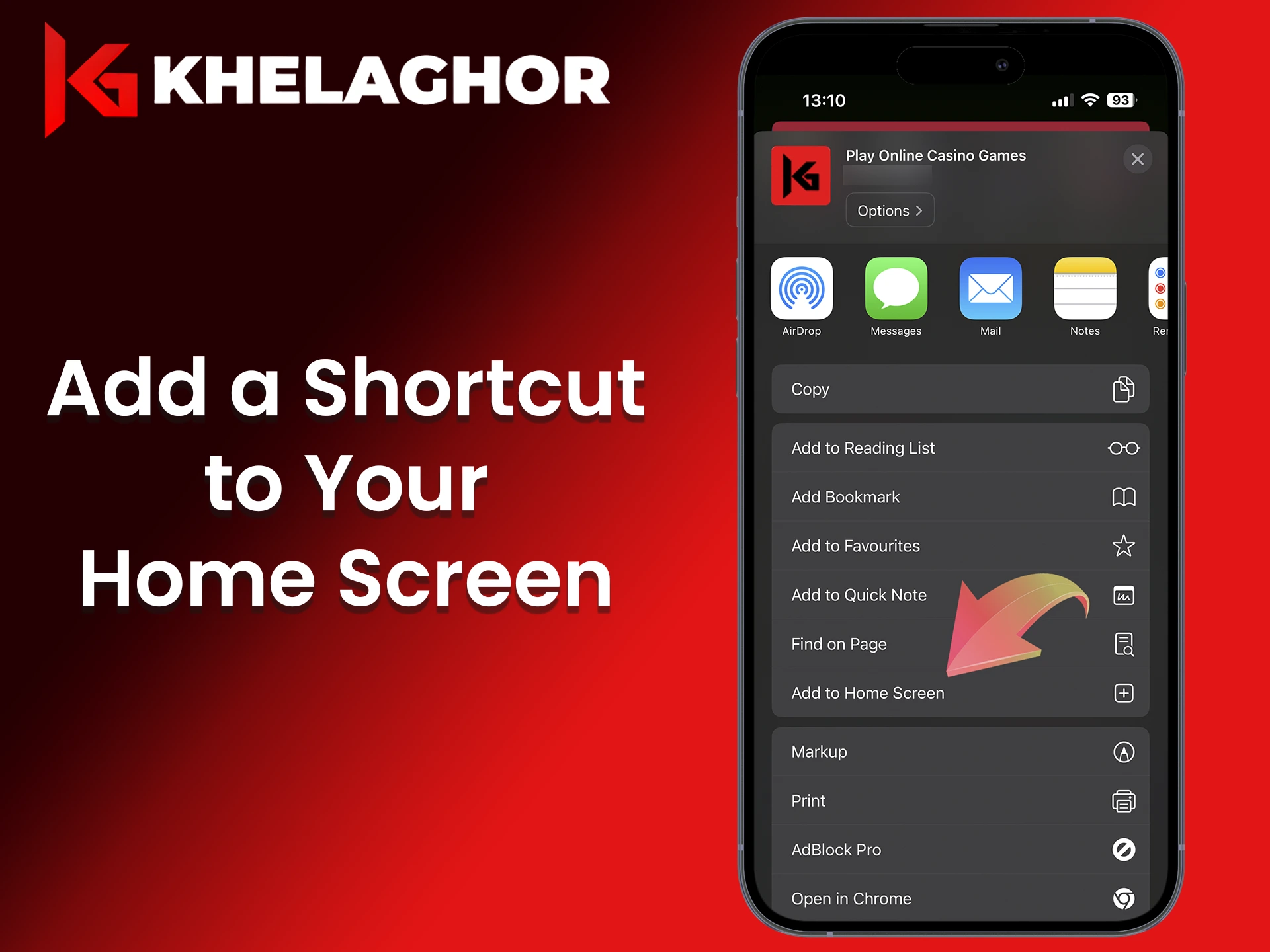 Add Khelaghor to home screen and name the shortcut.