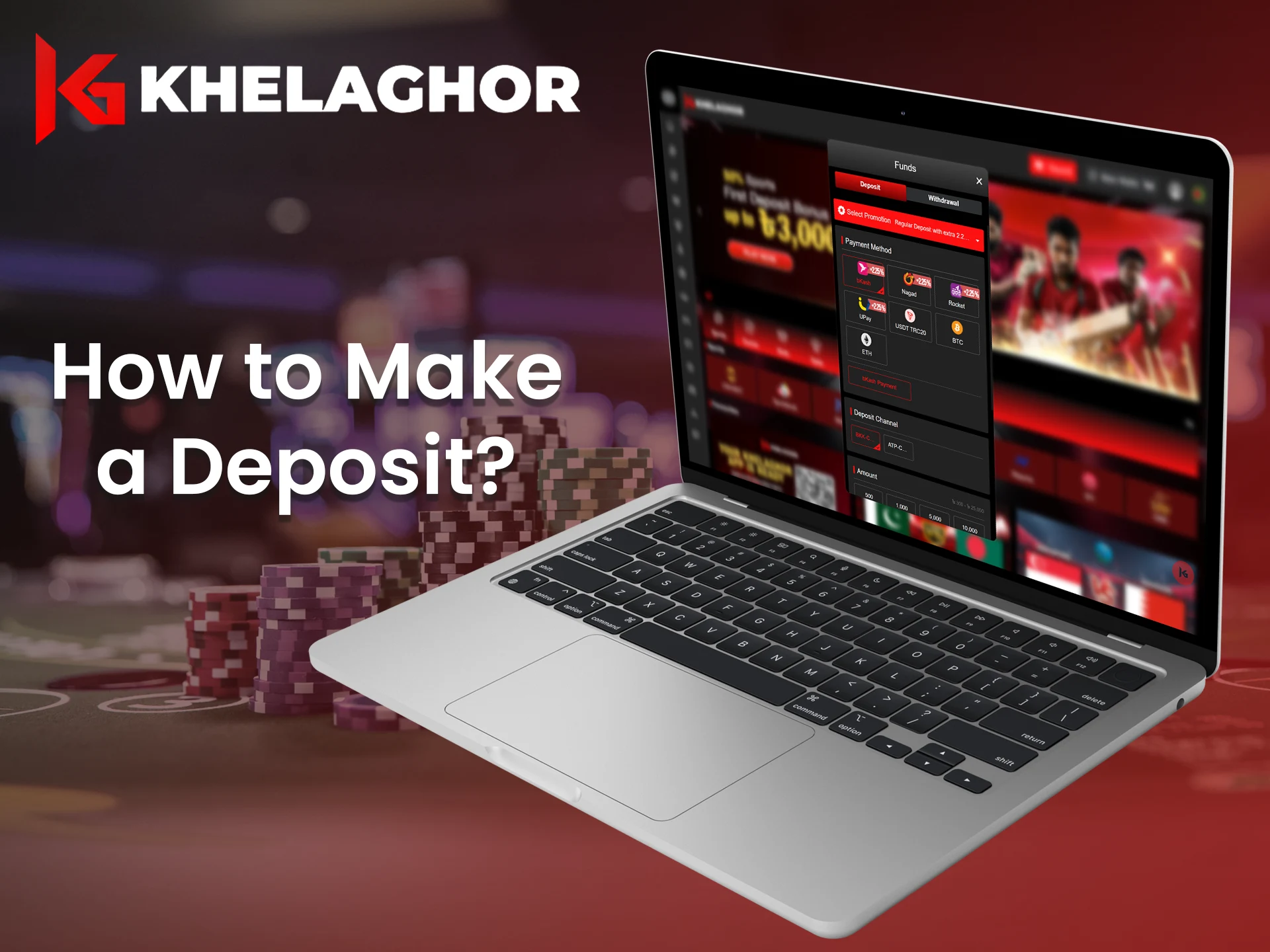 Follow this steps to make a deposit at Khelaghor.