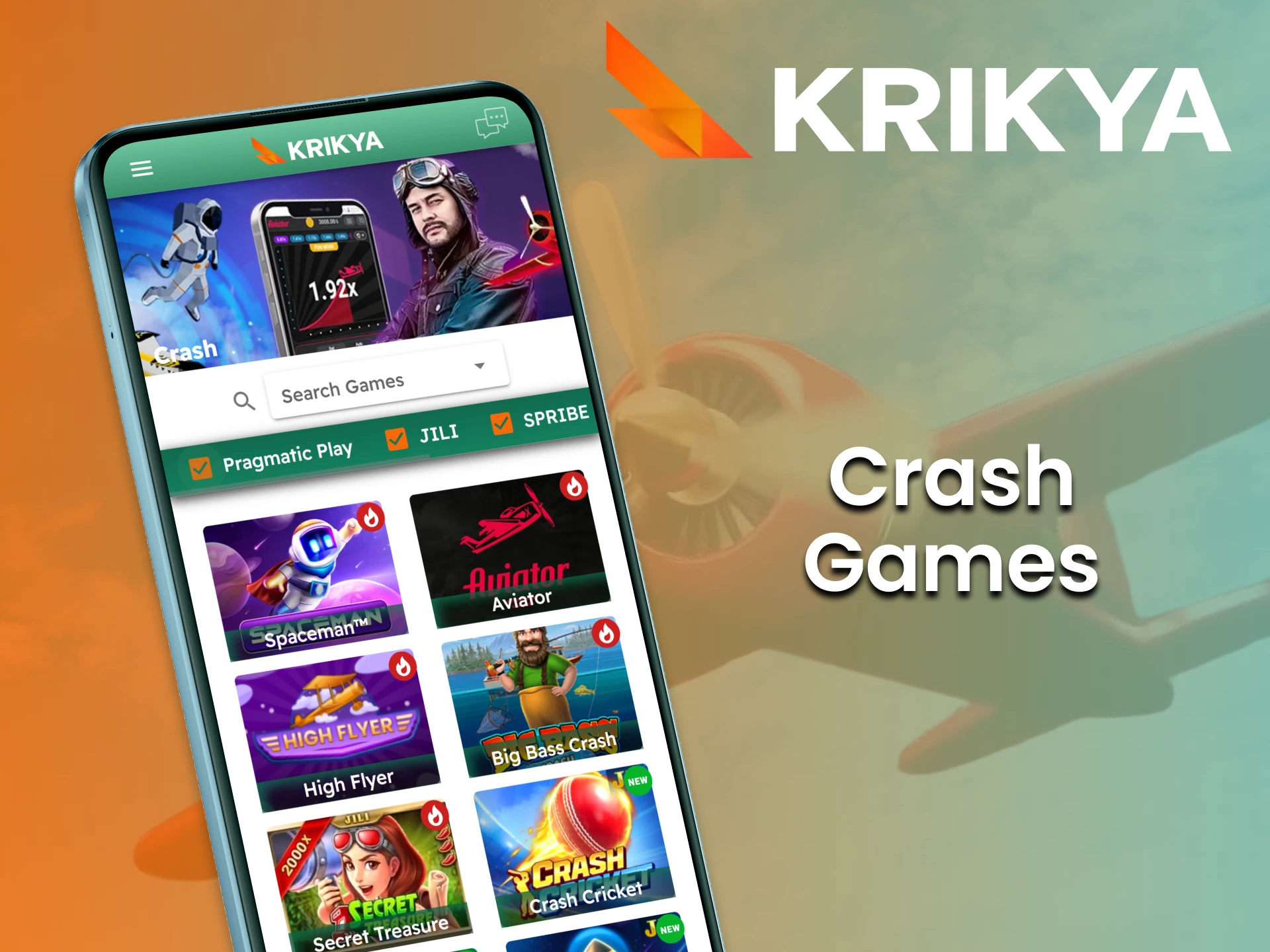 Take a chance on a selection of crash games offered in the Krikya casino app.