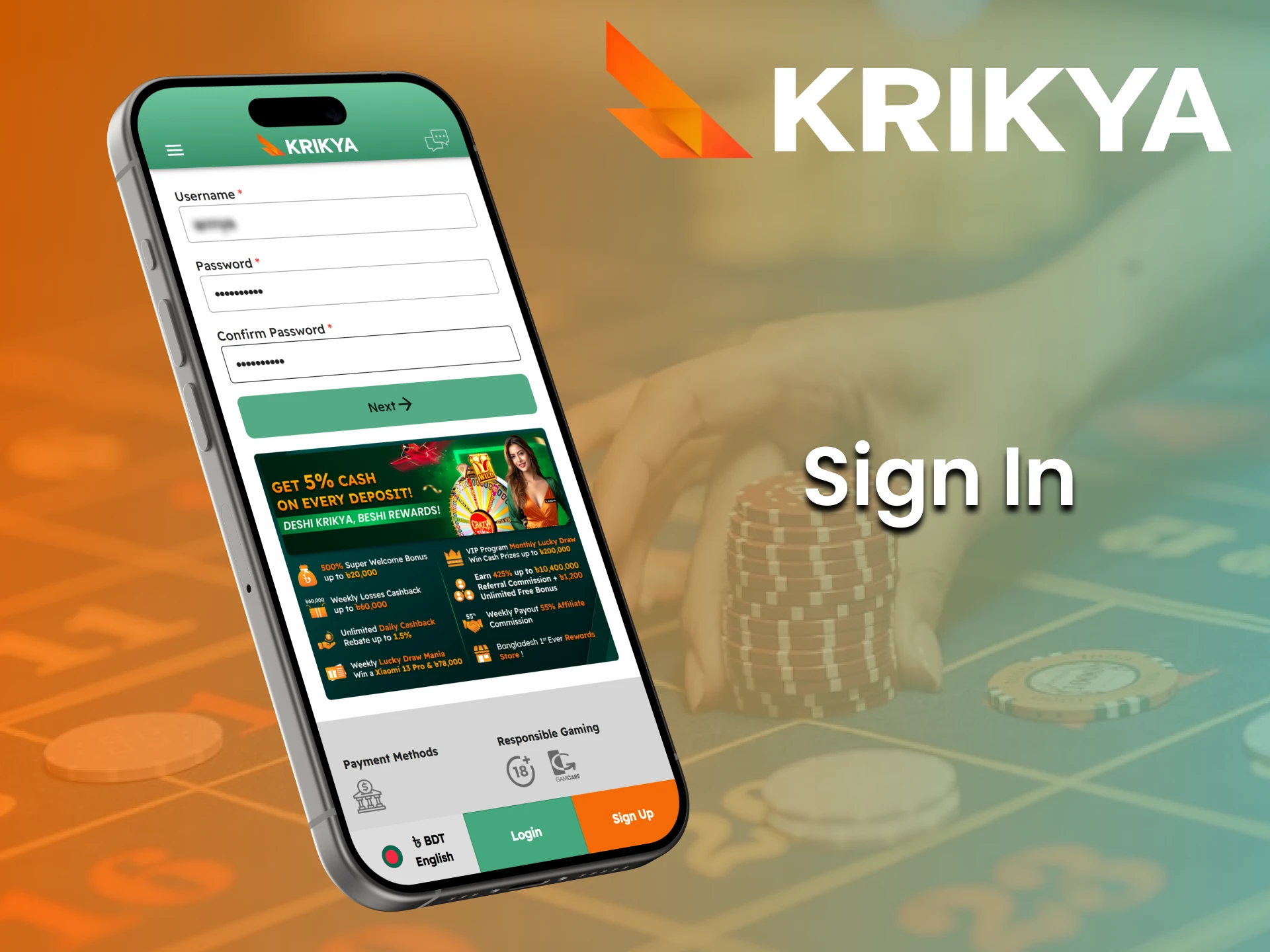Create your Krikya account and log in.
