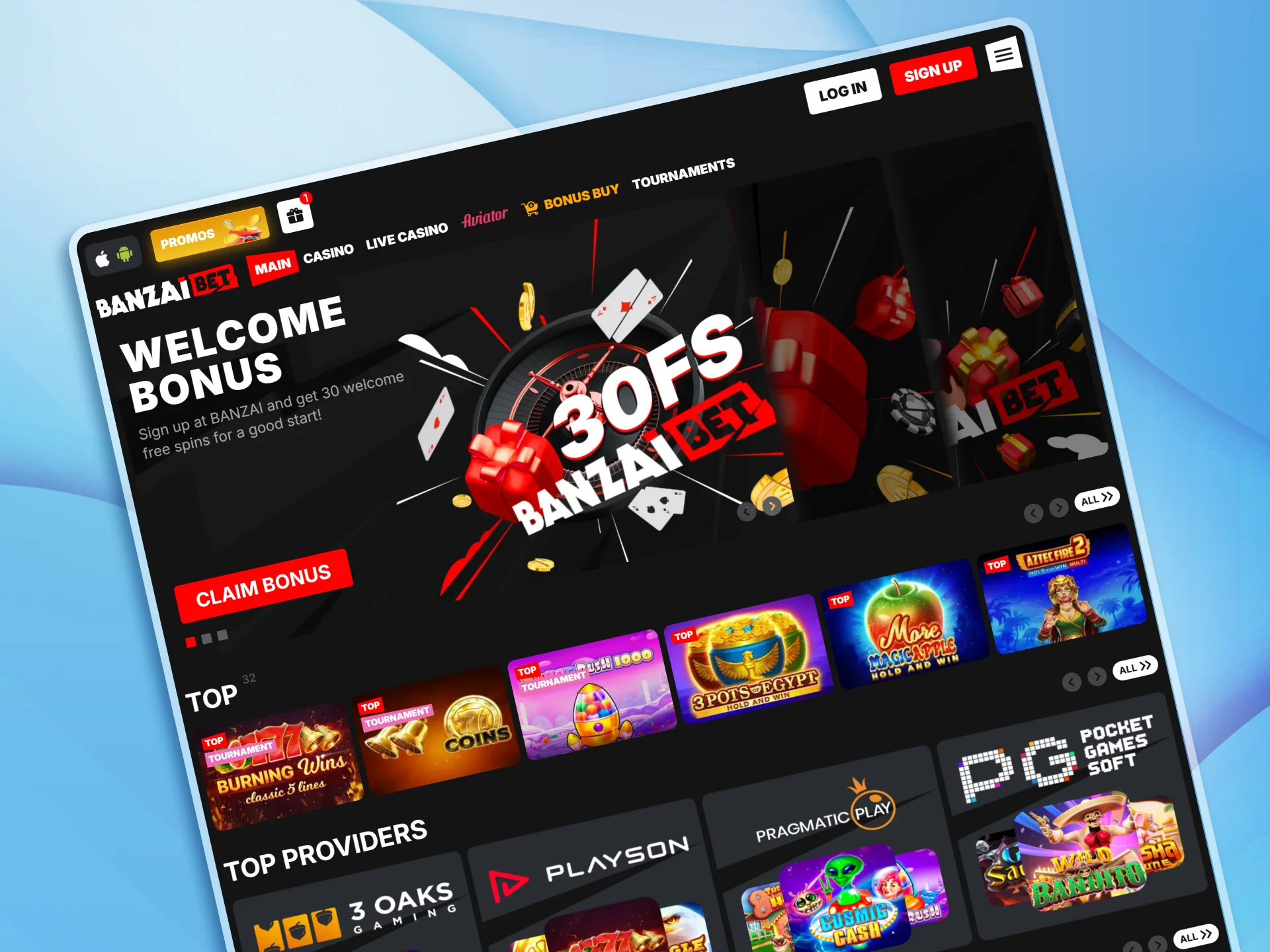 Get ready to win at the Banzai online casino.