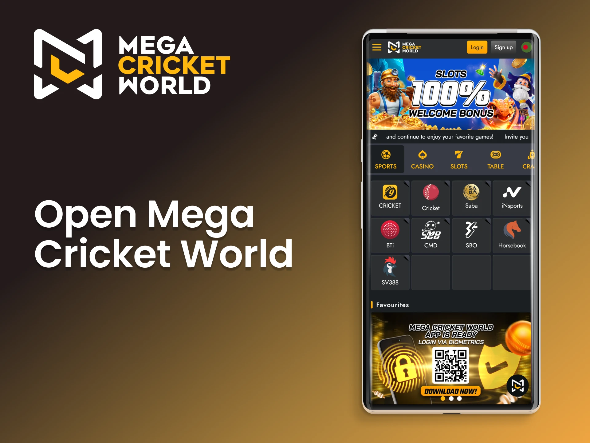 Access the official Mega Cricket World casino website to install the app.