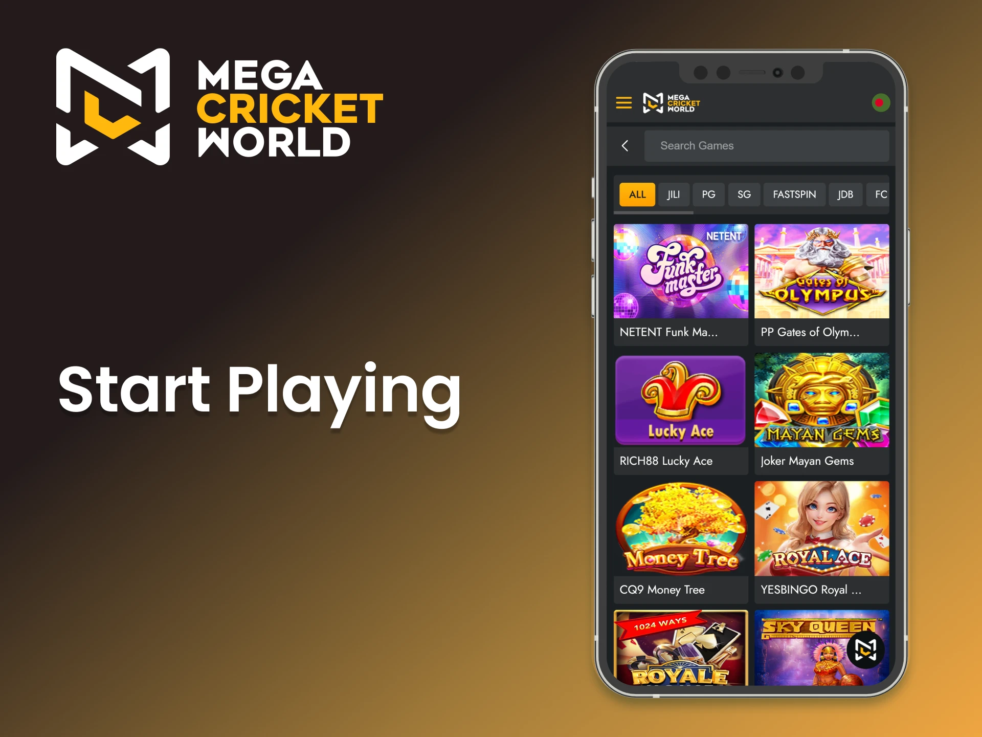 Open the Mega Cricket World casino and dive into gambling.