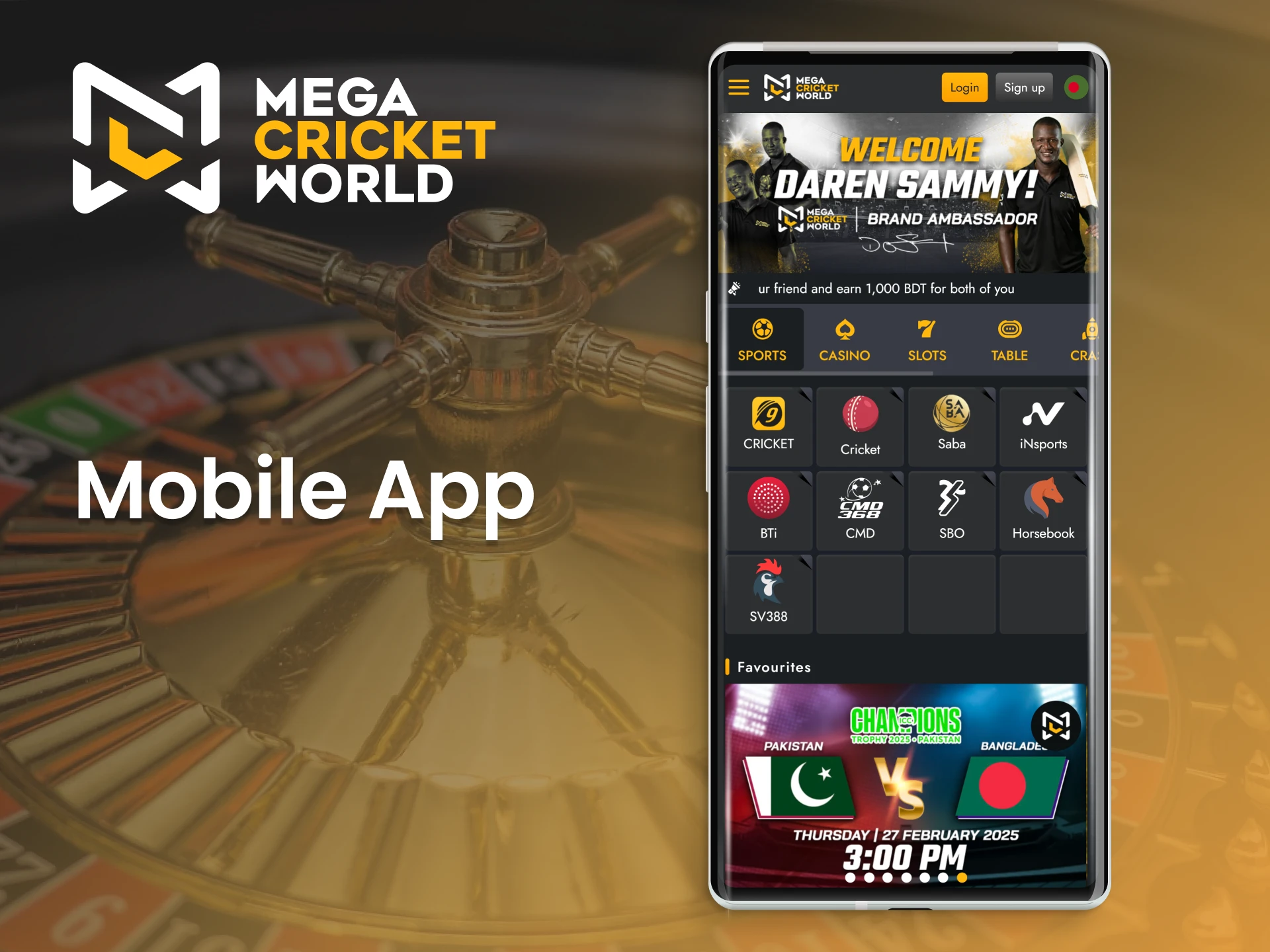 Enjoy your favorite casino games anytime with the Mega Cricket World mobile app.