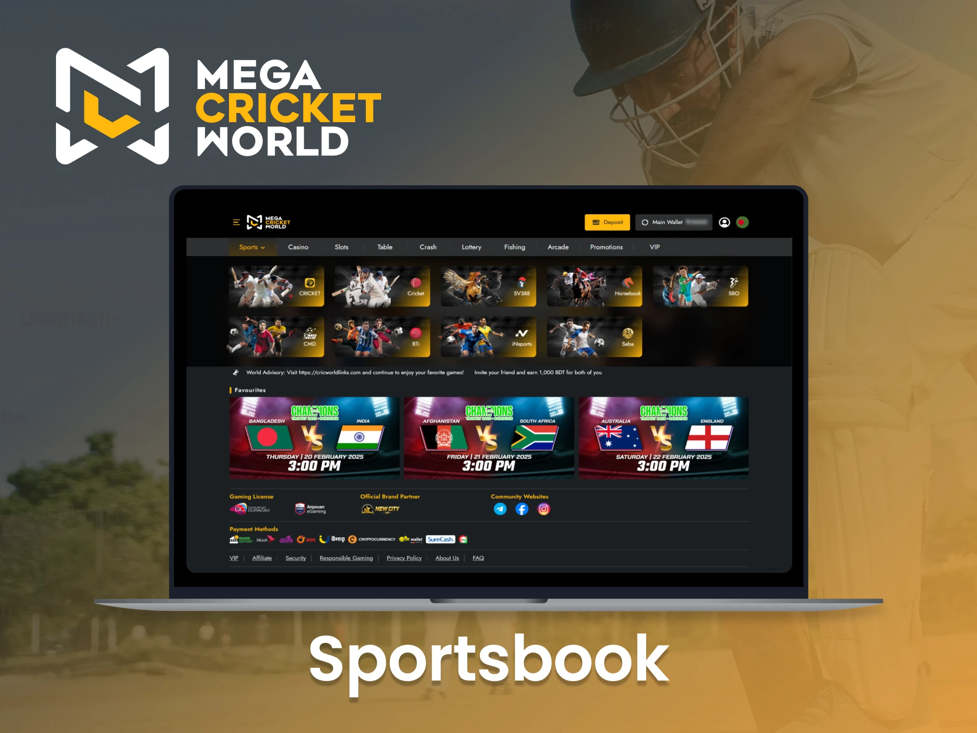 Bet on a variety of sports in Bangladesh via Mega Cricket World.