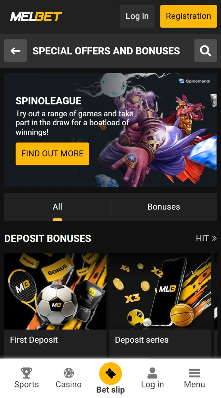 Bonuses and promotions at the Melbet app.