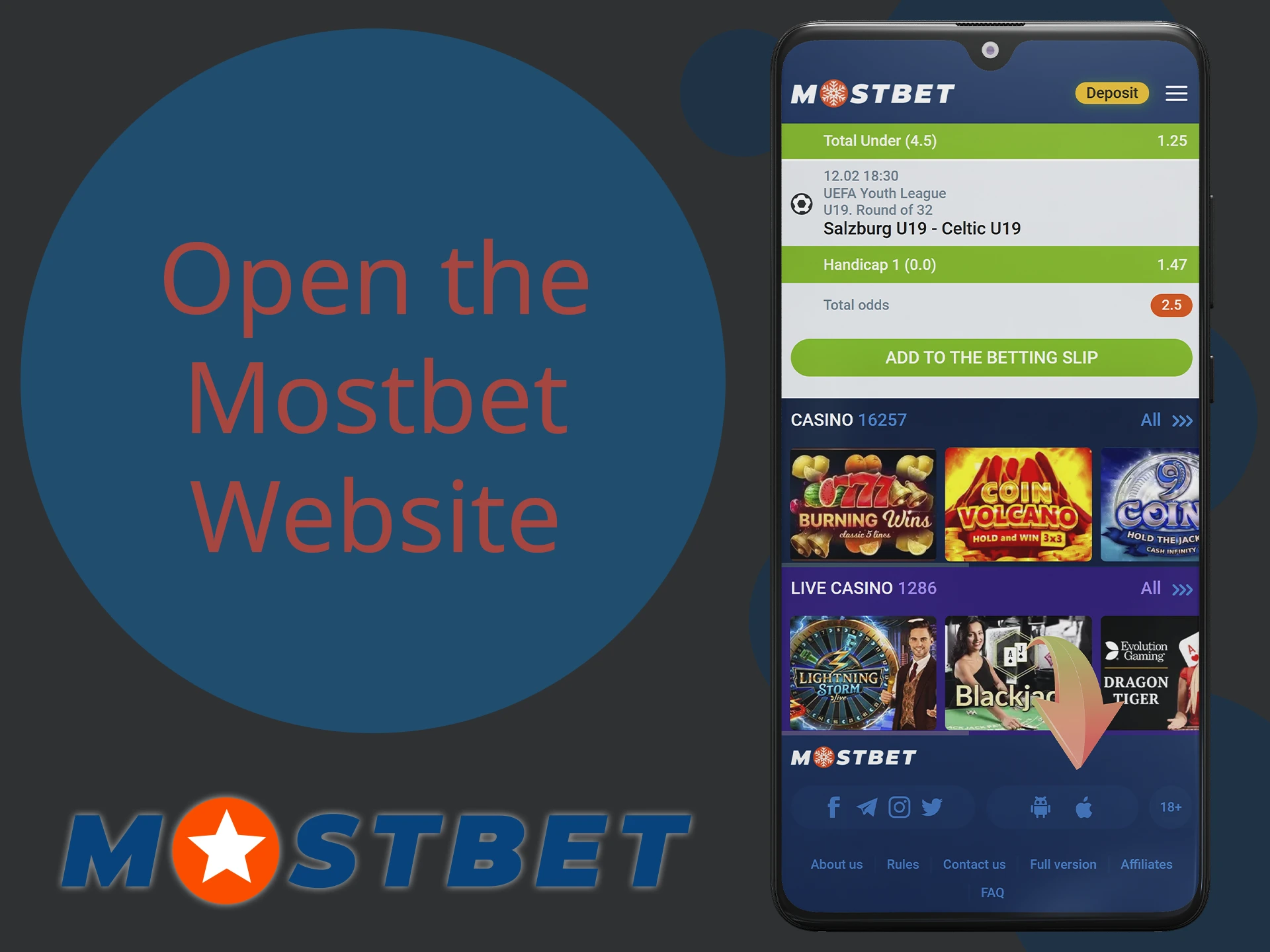 Go to the Mostbet official site and locate the app section.