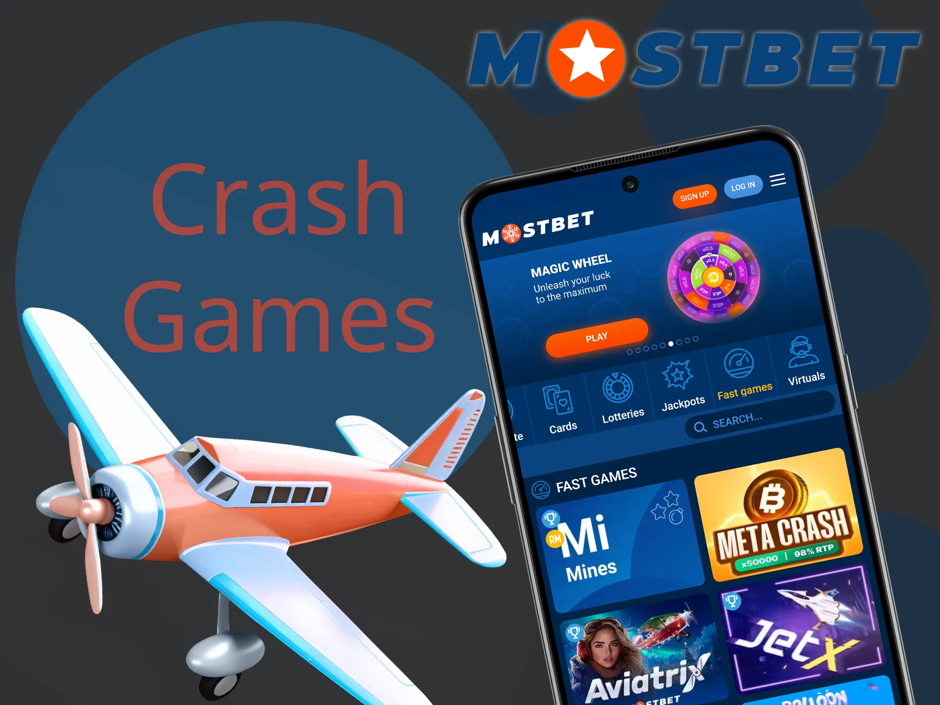 A large selection of crash games at Mostbet.