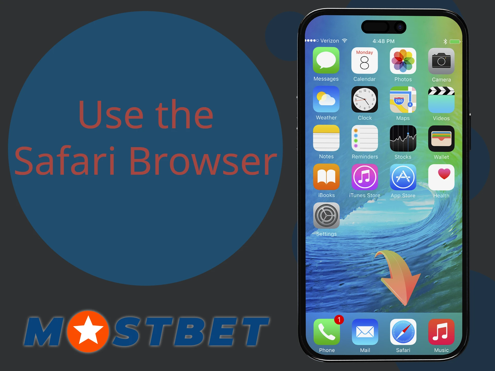 To download the Mostbet app, open Safari browser.