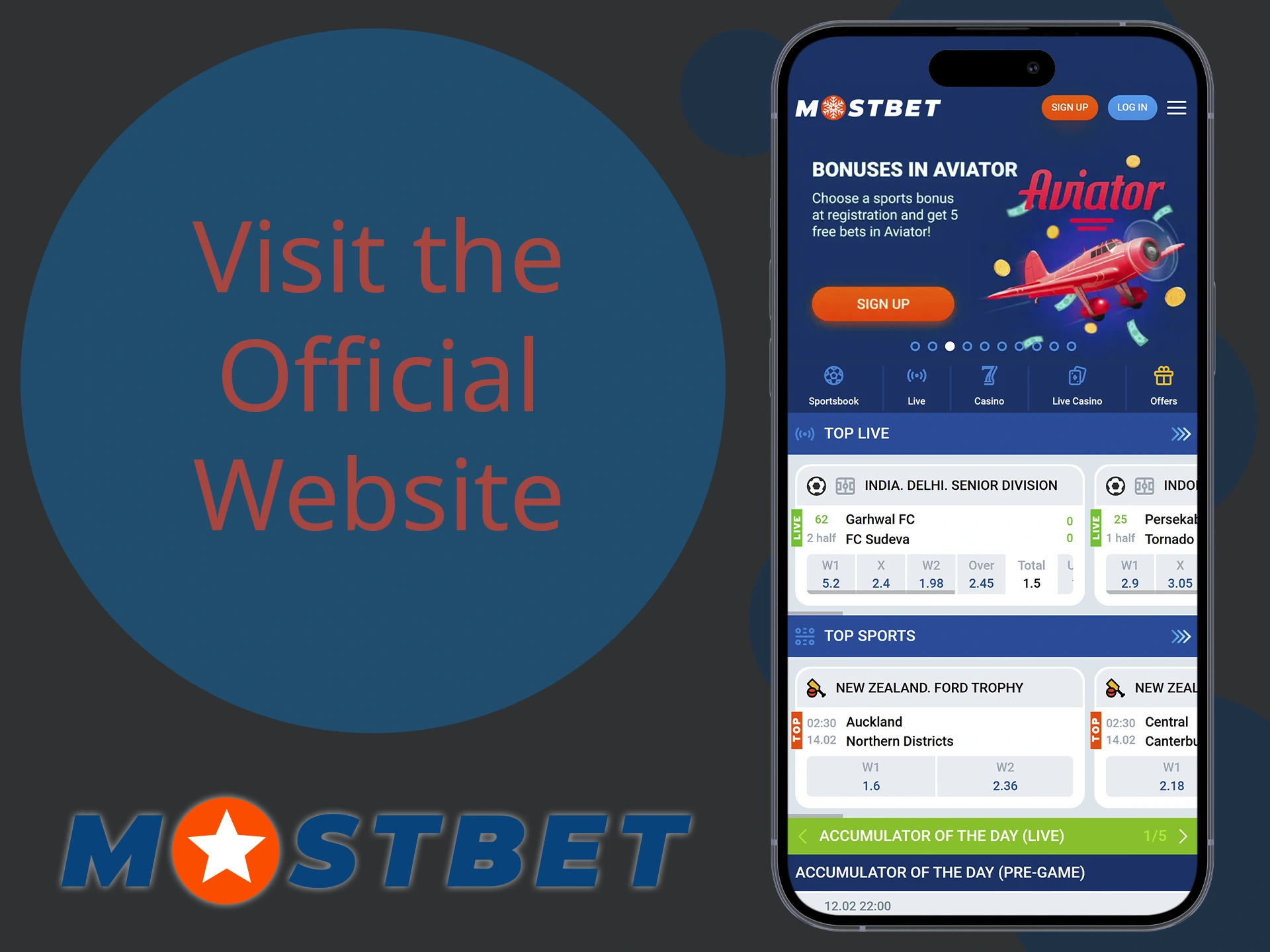 Go to the official Mostbet website.