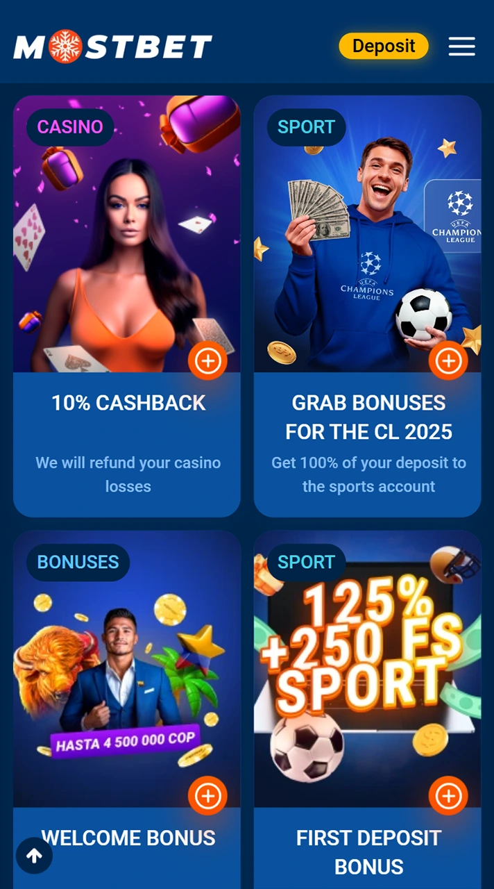 Bonuses and promotions in the Mostbet app.