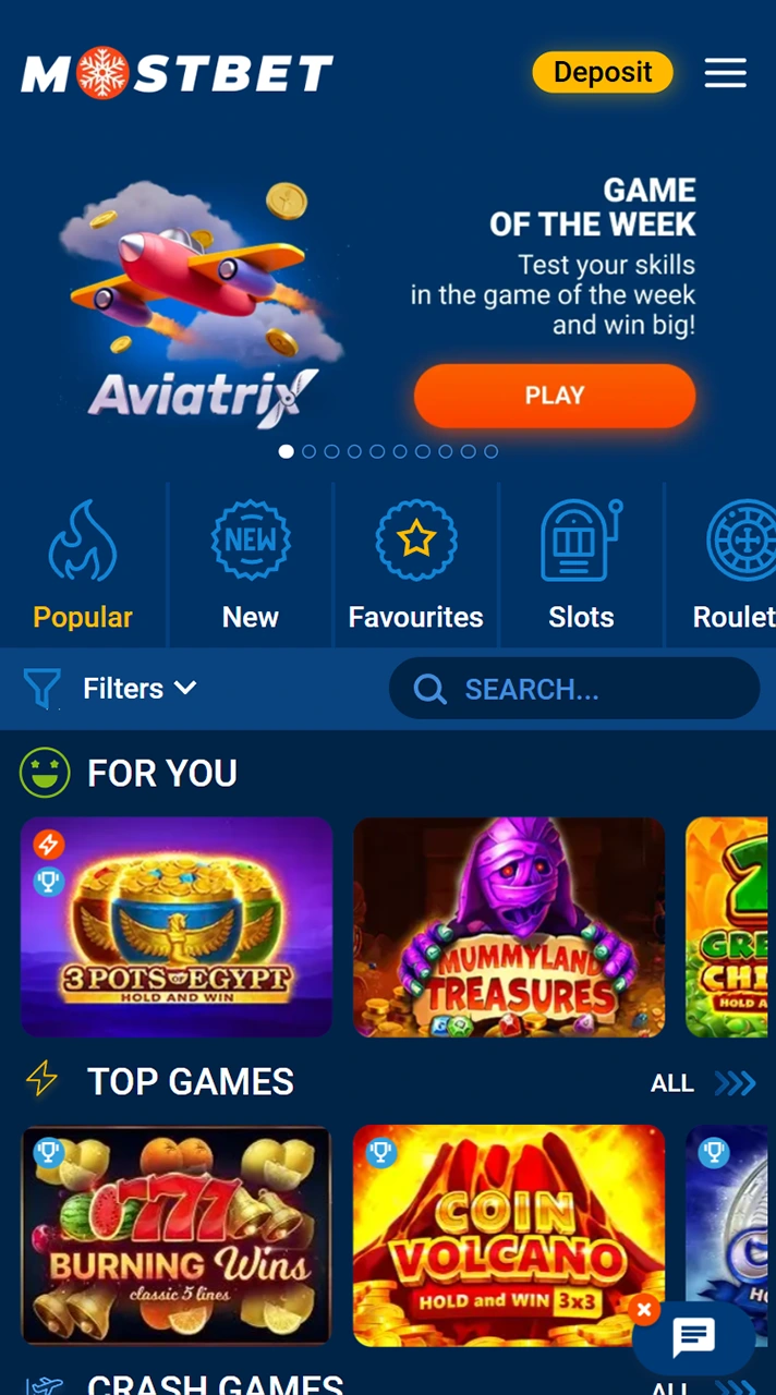 Play your favorite casino games at Mostbet.