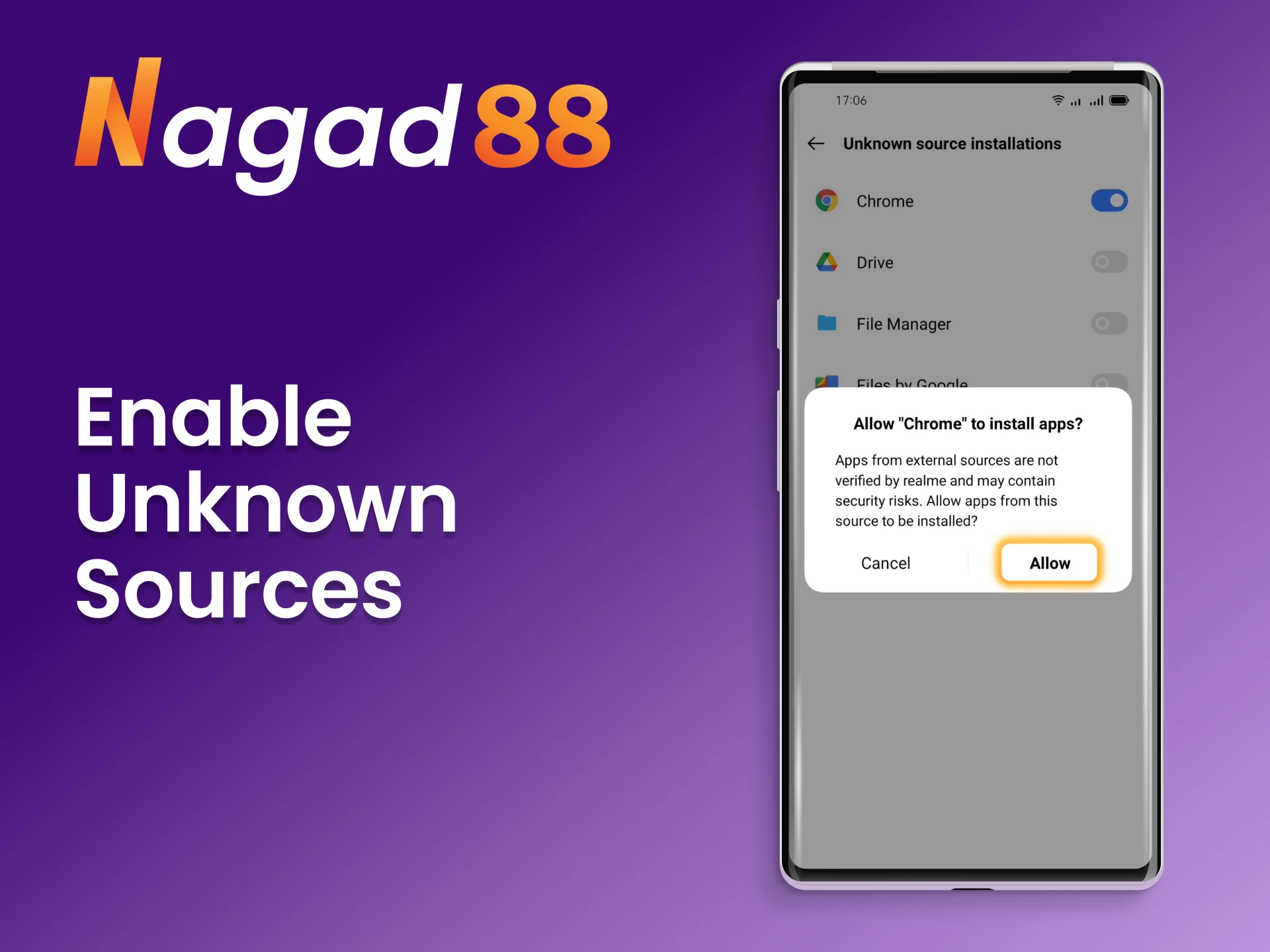 Enable installation of the Nagad88 online casino app.