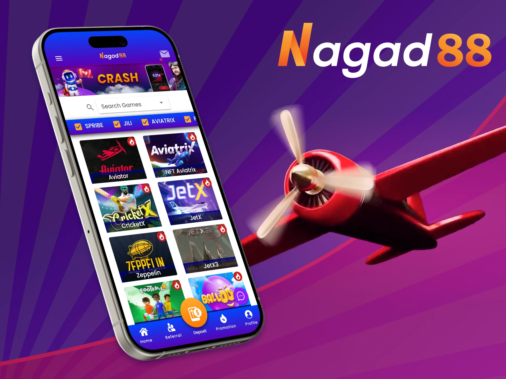 Try your luck on exciting crash games using the Nagad88 app.
