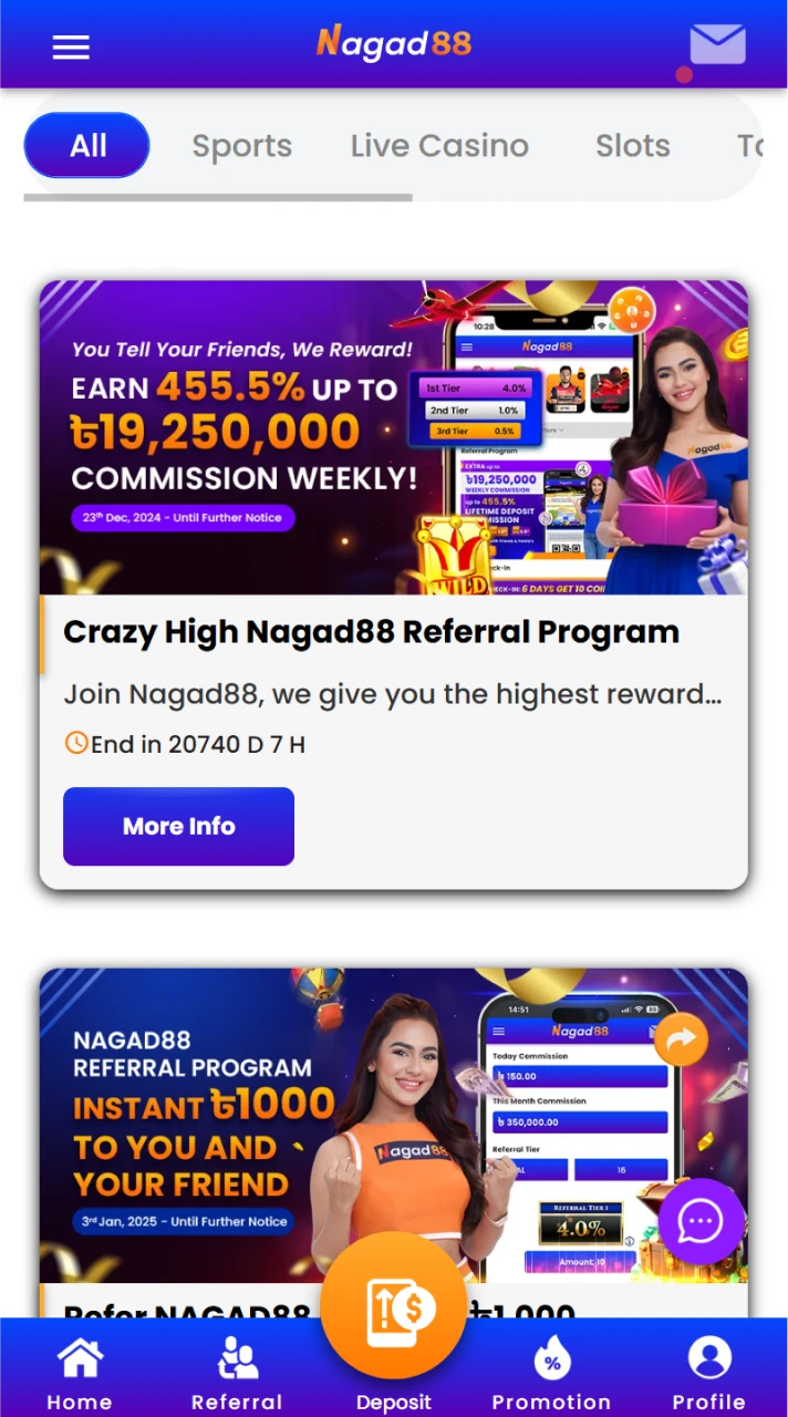 Nagad88 casino provides unique bonuses to enhance the user experience within the app.