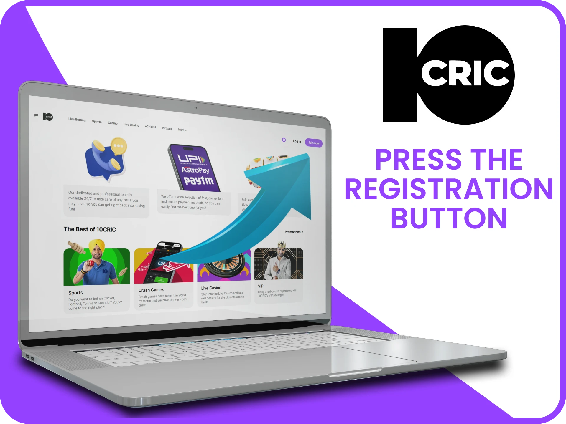 Click the registration 10Cric button and create an account.