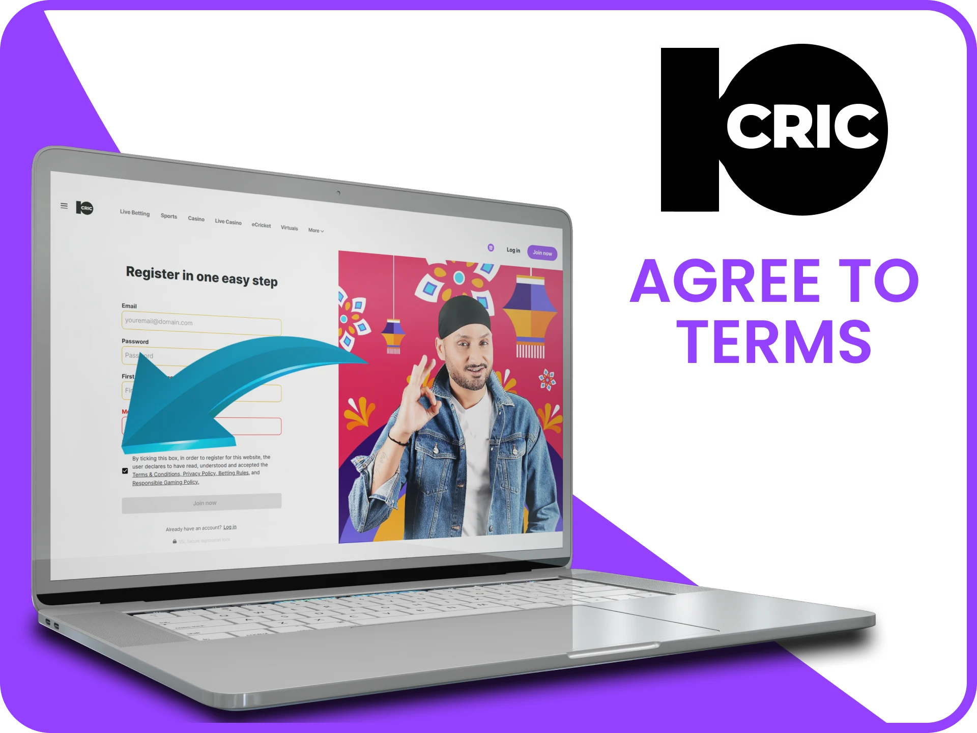 Agree to the terms 10Cric and confirm your details.