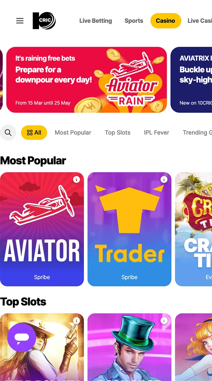 10Cric casino page enjoy the best games and big prizes.