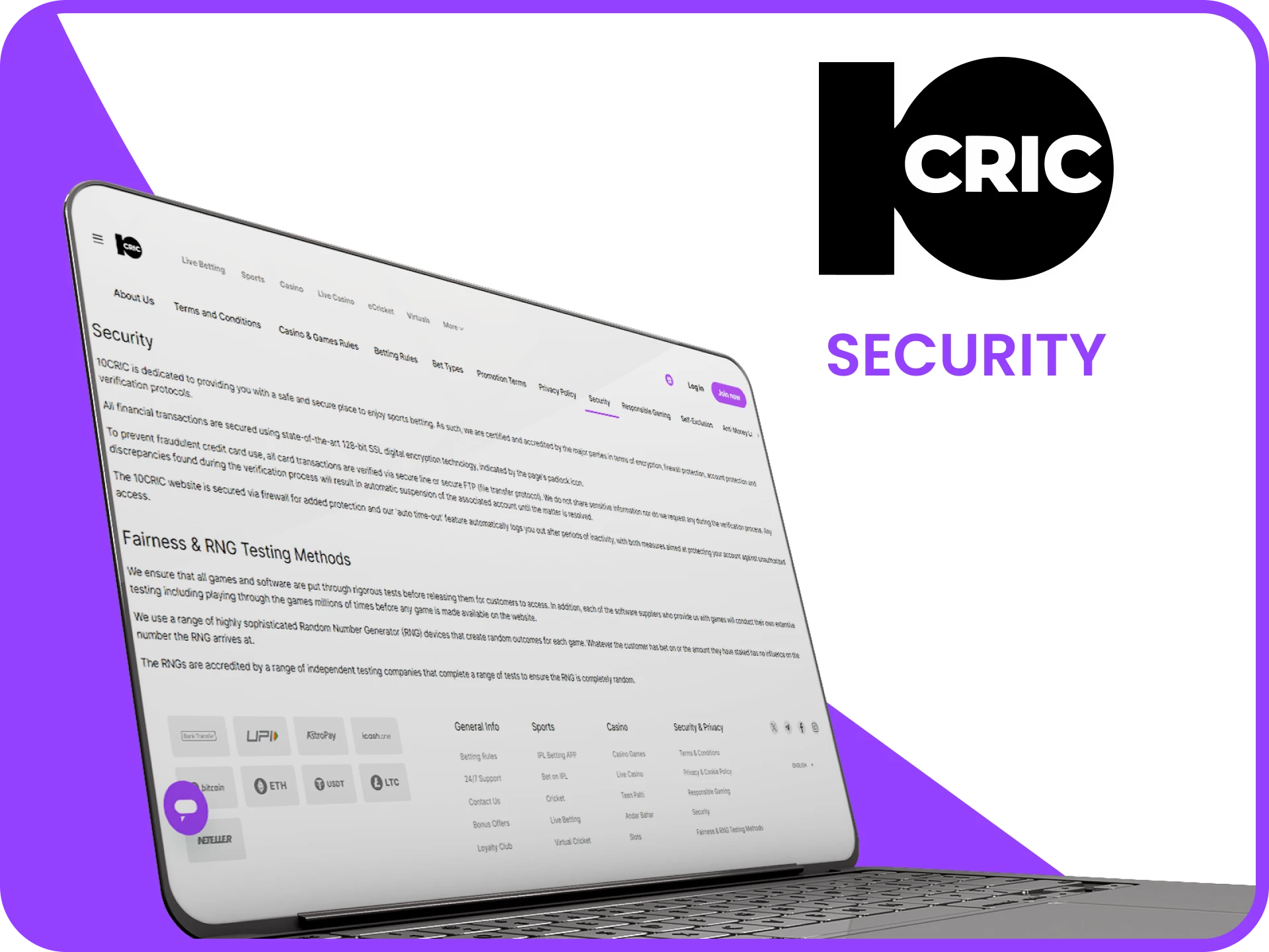Fair play and reliable data protection at 10Cric casino.