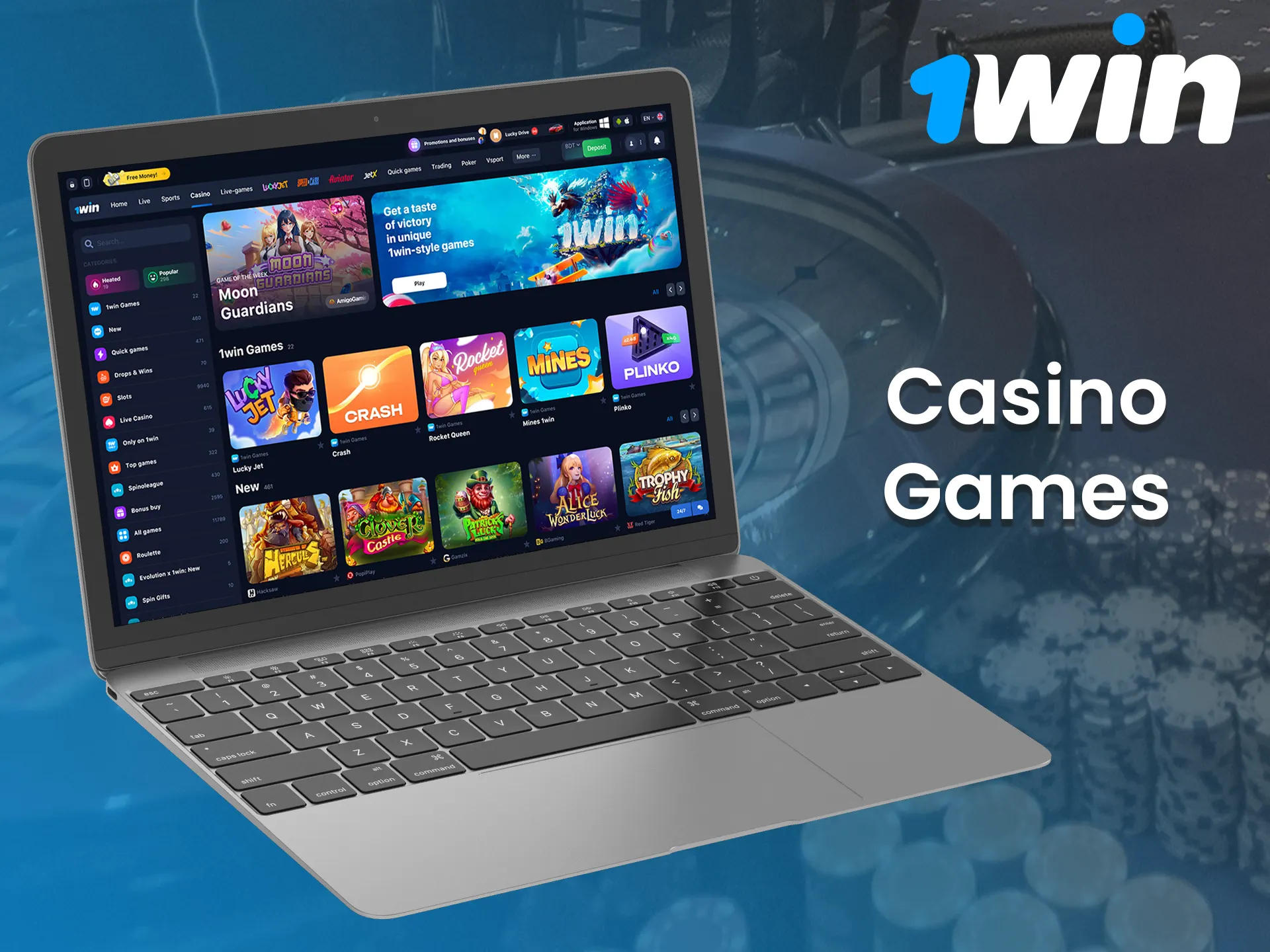 1Win website offers a wide range of casino games.