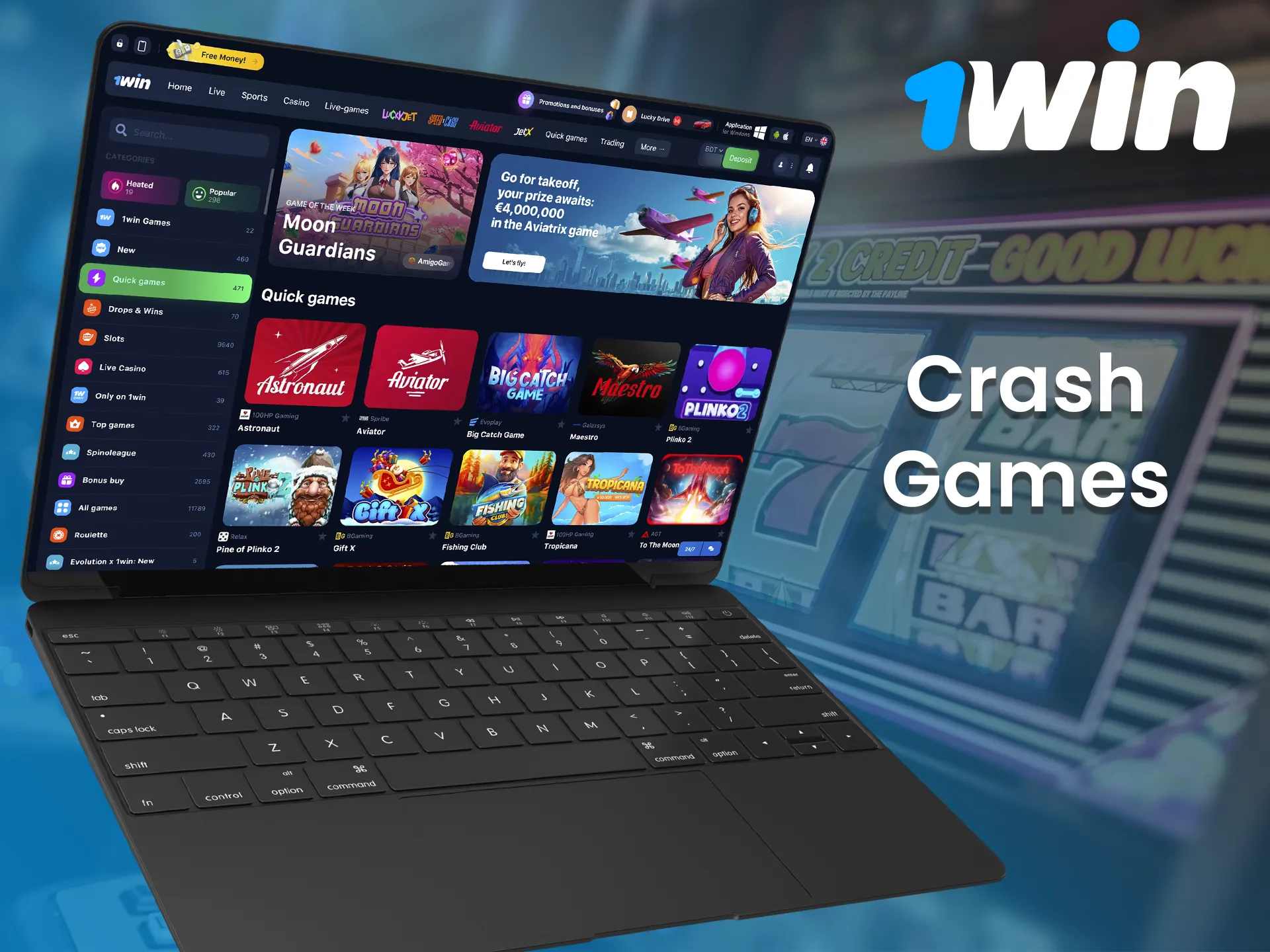 Play crash games with a dynamic gameplay at 1Win.