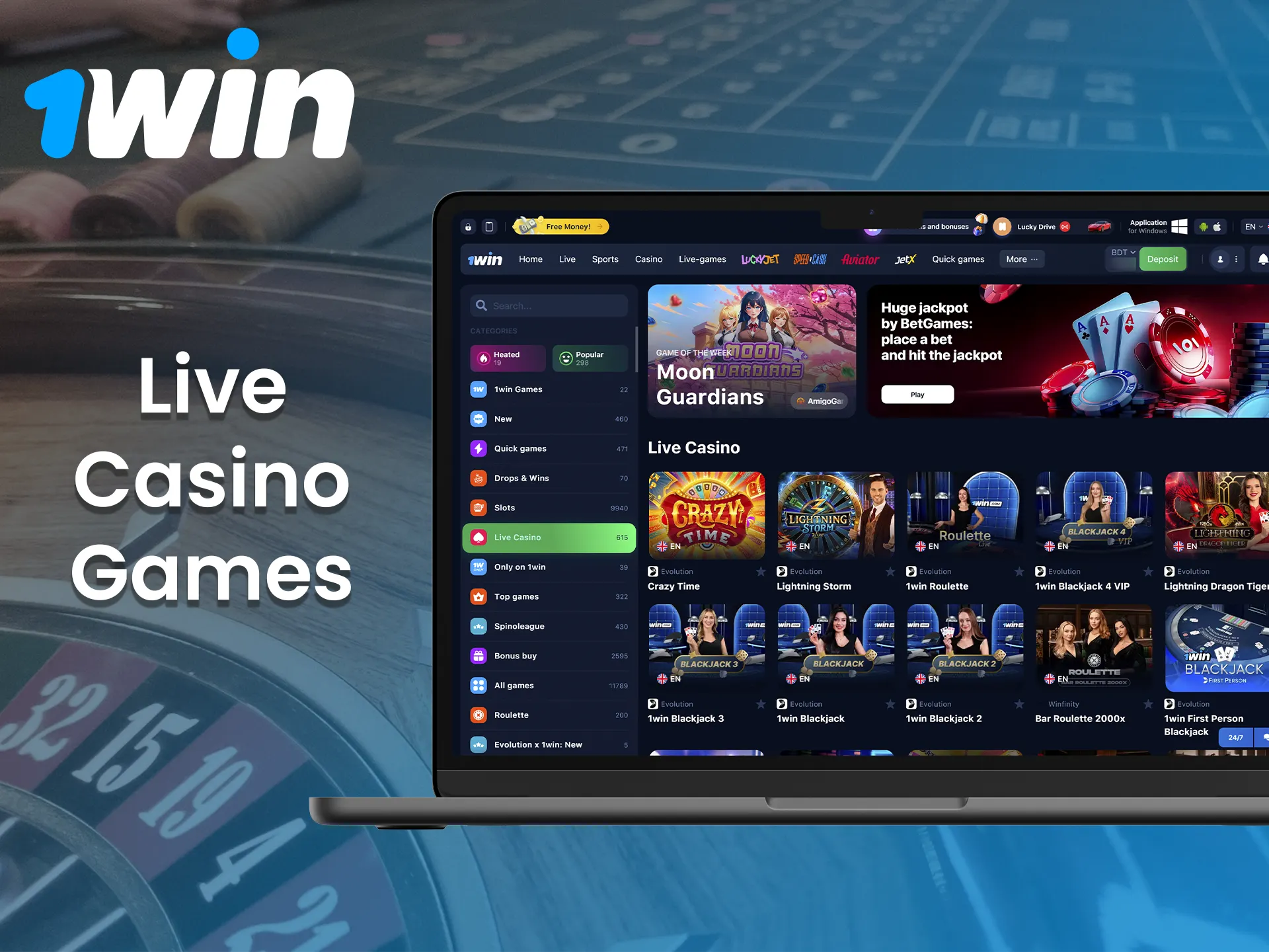 At 1Win you will find the best live games with real dealers.
