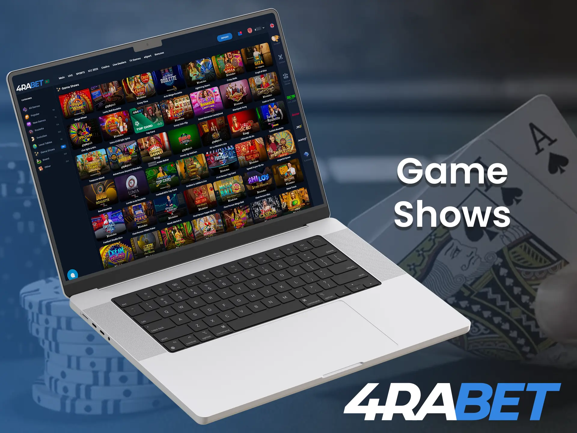 Enjoy the most popular game shows at 4Rabet platform.