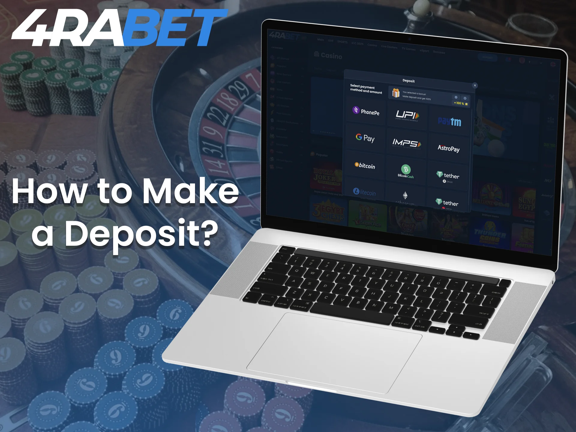 Check out the instructions below, to make a deposit at 4Rabet.