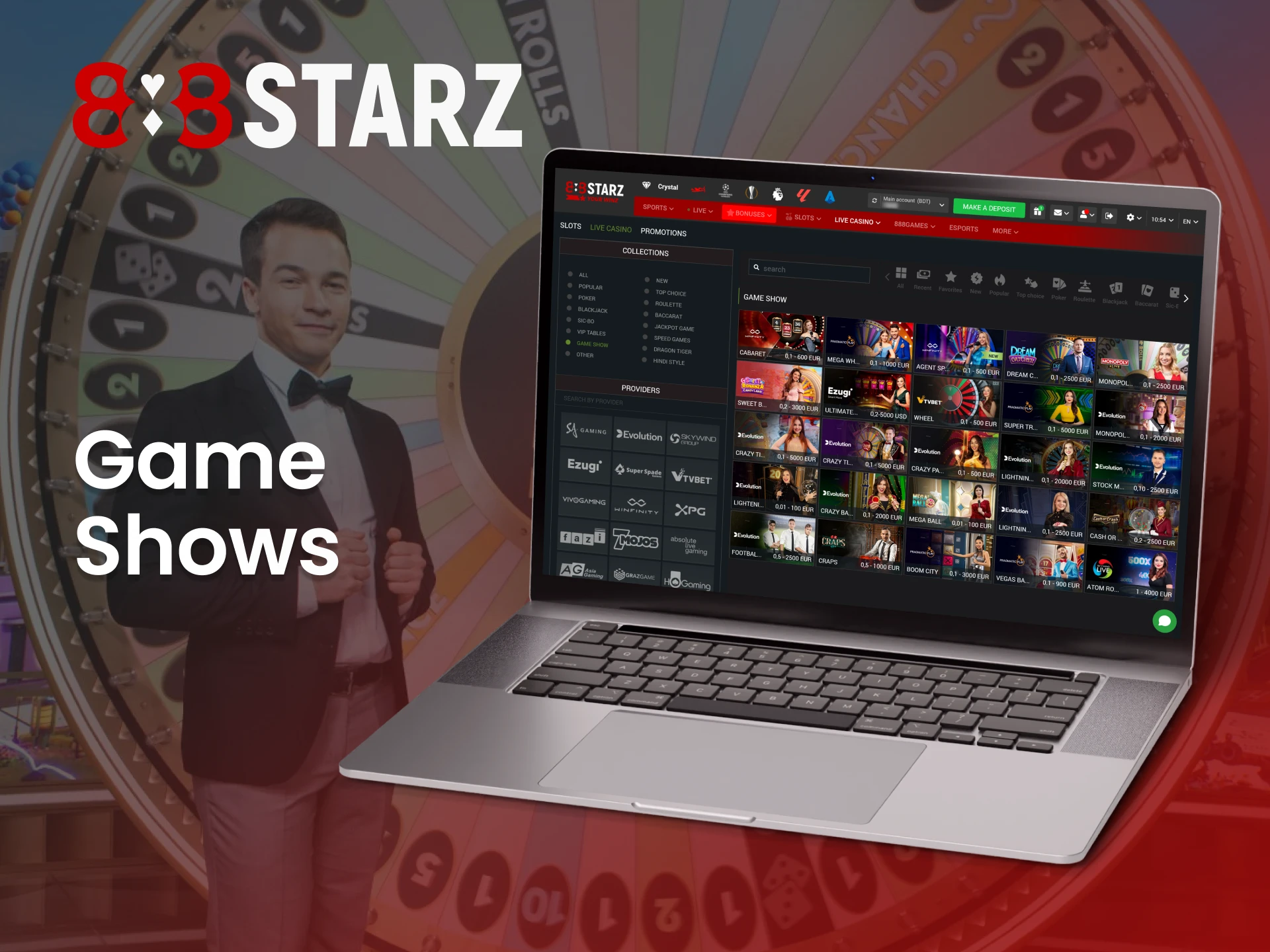 Enjoy immersive game shows at the 888Starz online casino.