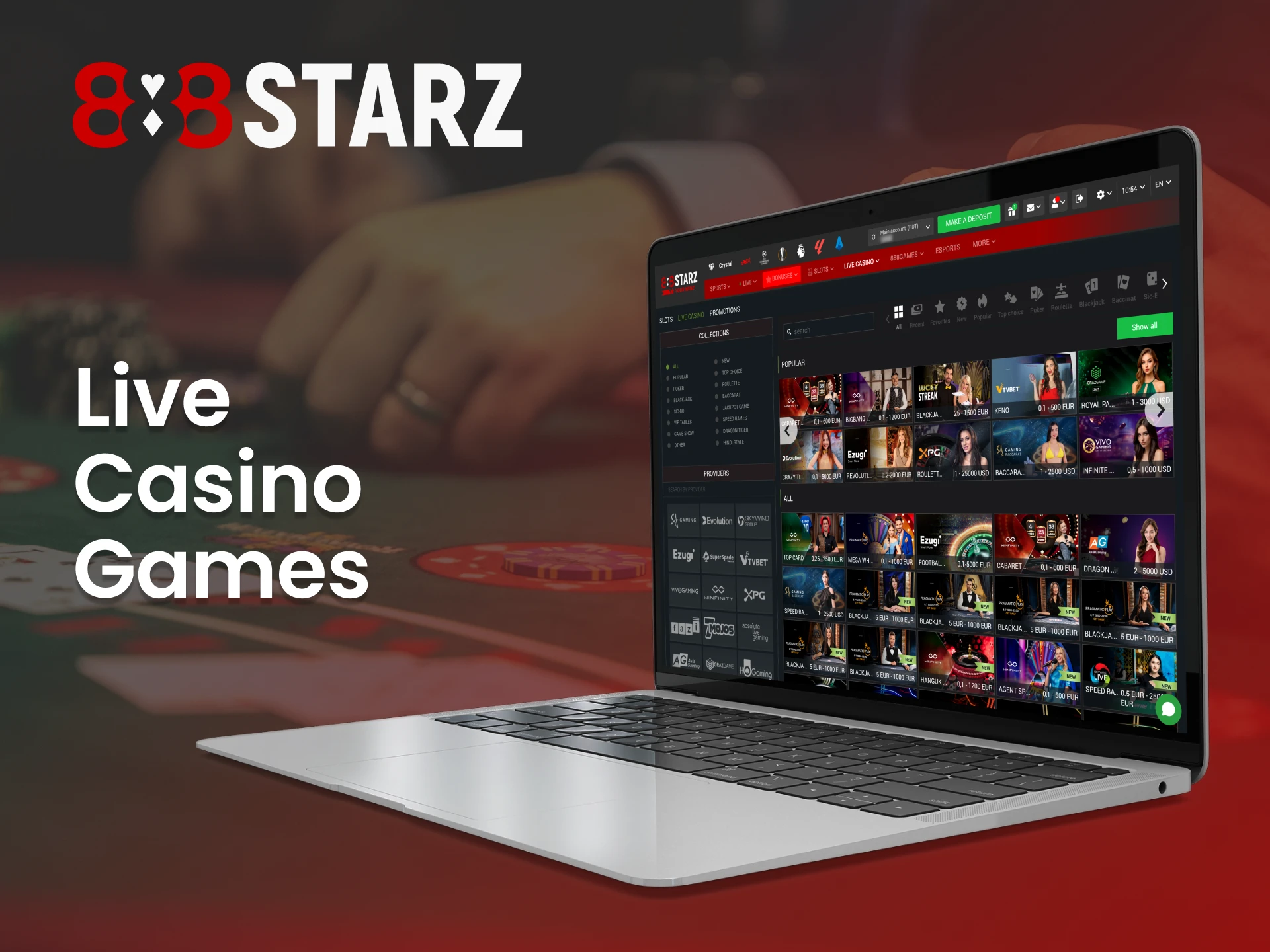 Experience high-definition streaming and professional dealer hosting in the 888Starz's live casino section.