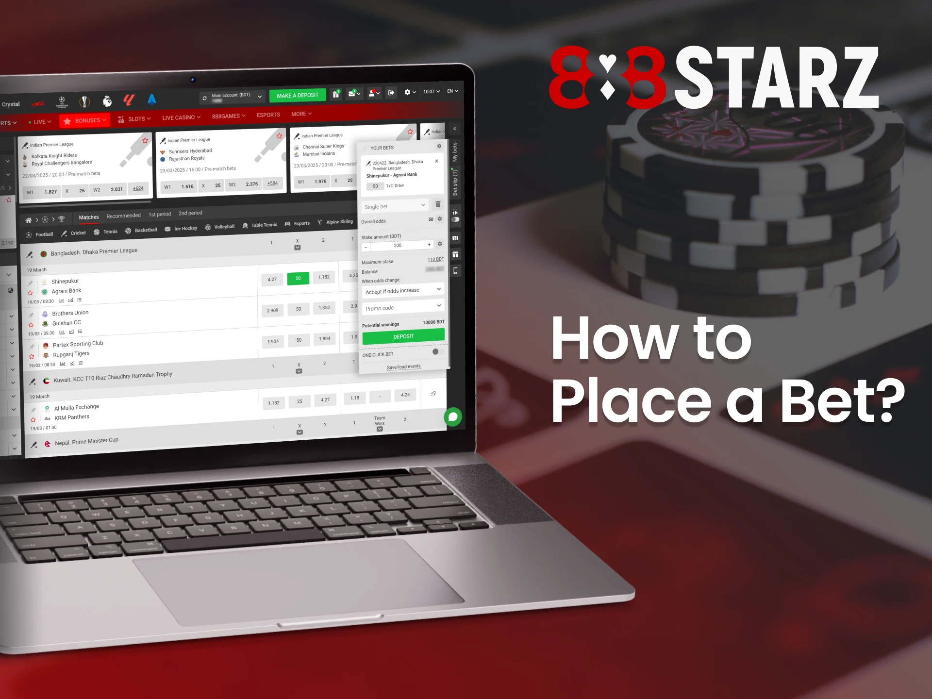 Easily place your bets at 888Starz casino.