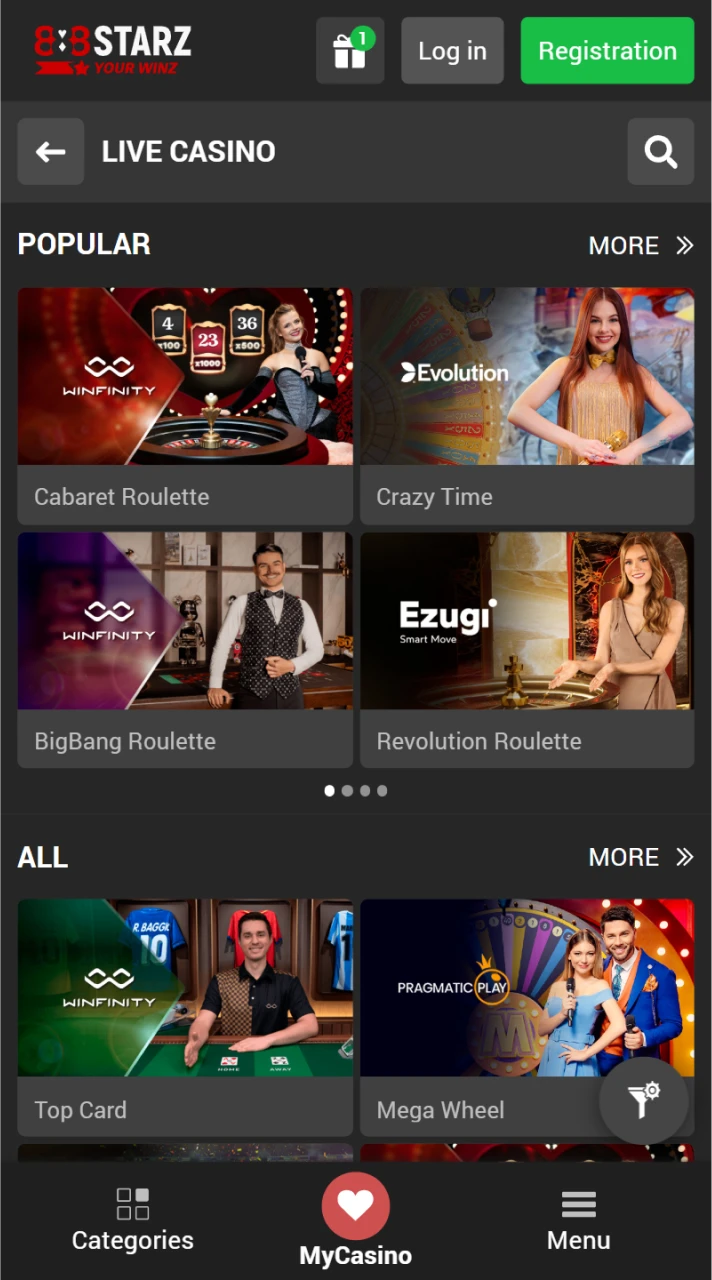 Check out games hosted by professional dealers in the 888Starz's live casino section.