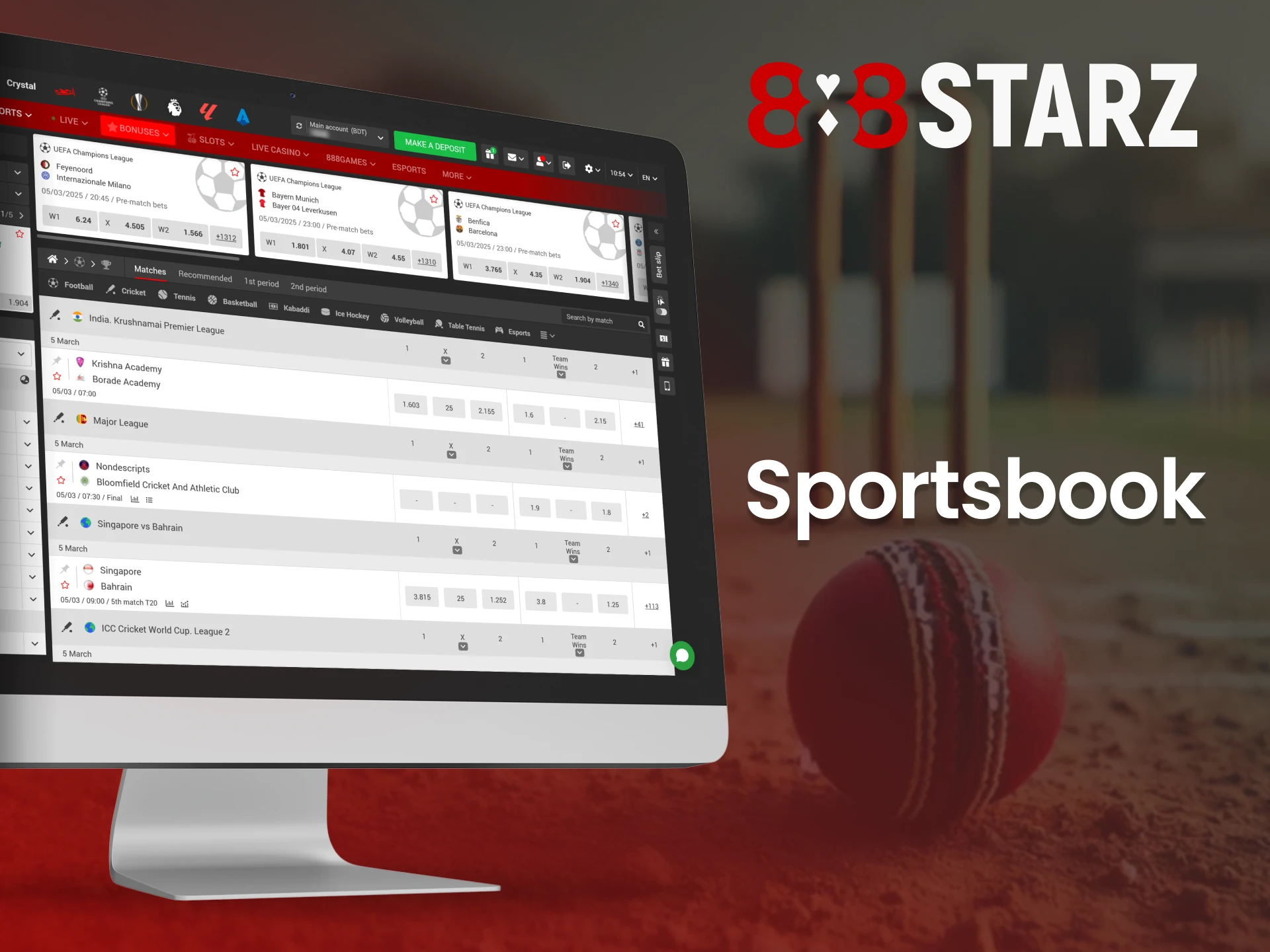 Extensive sports betting options are available at 888Starz.