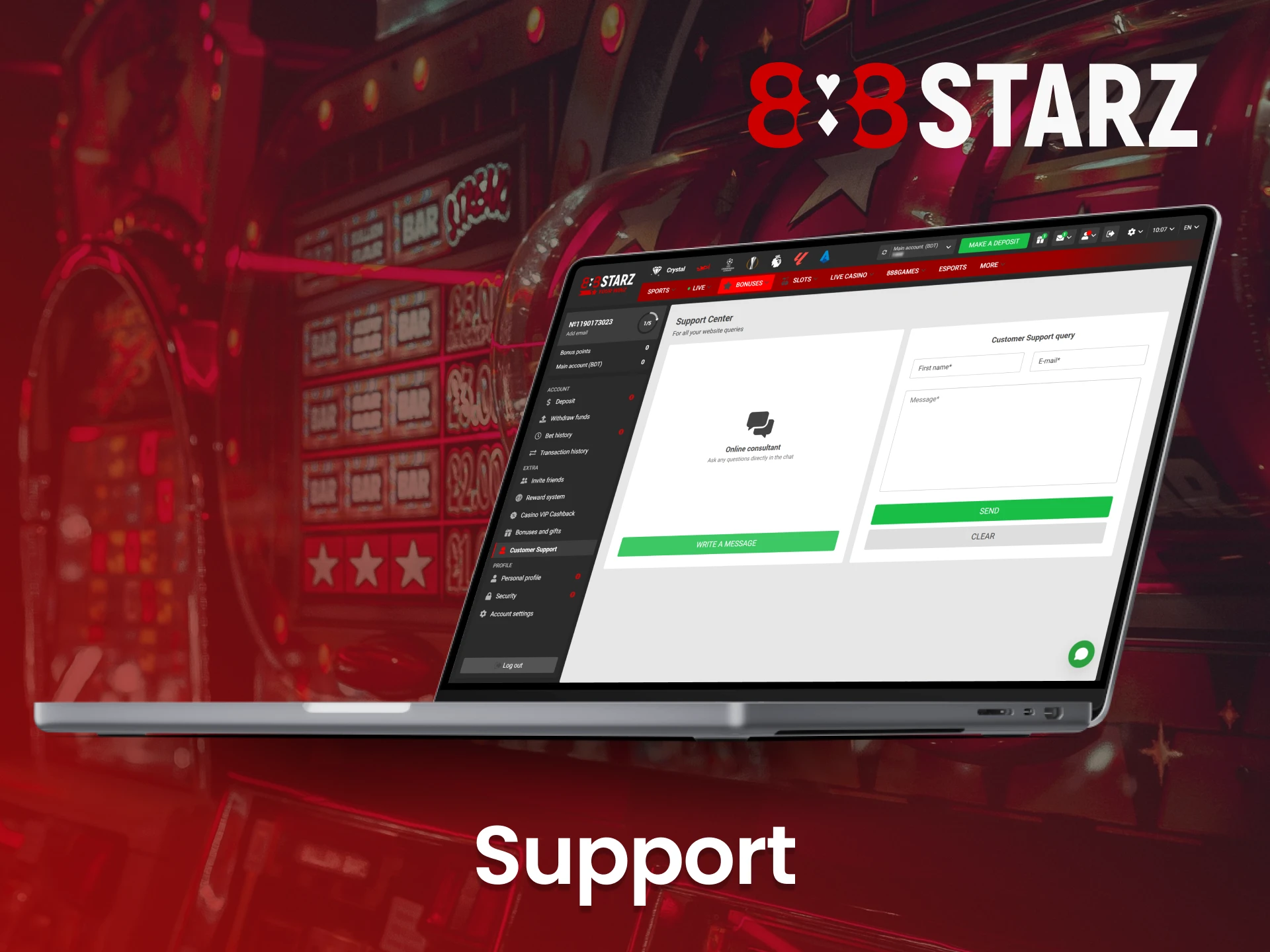 Don't hesitate to contact the 888Starz customer support team in case of any questions.