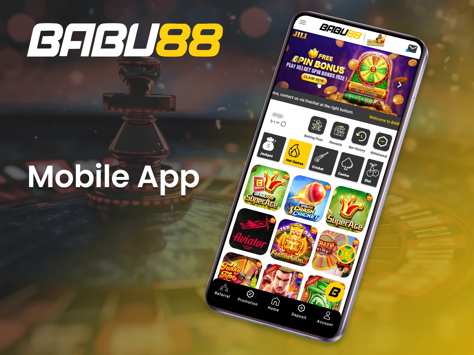 Enjoy casino games and place your bets on the go with the Babu88 mobile app.