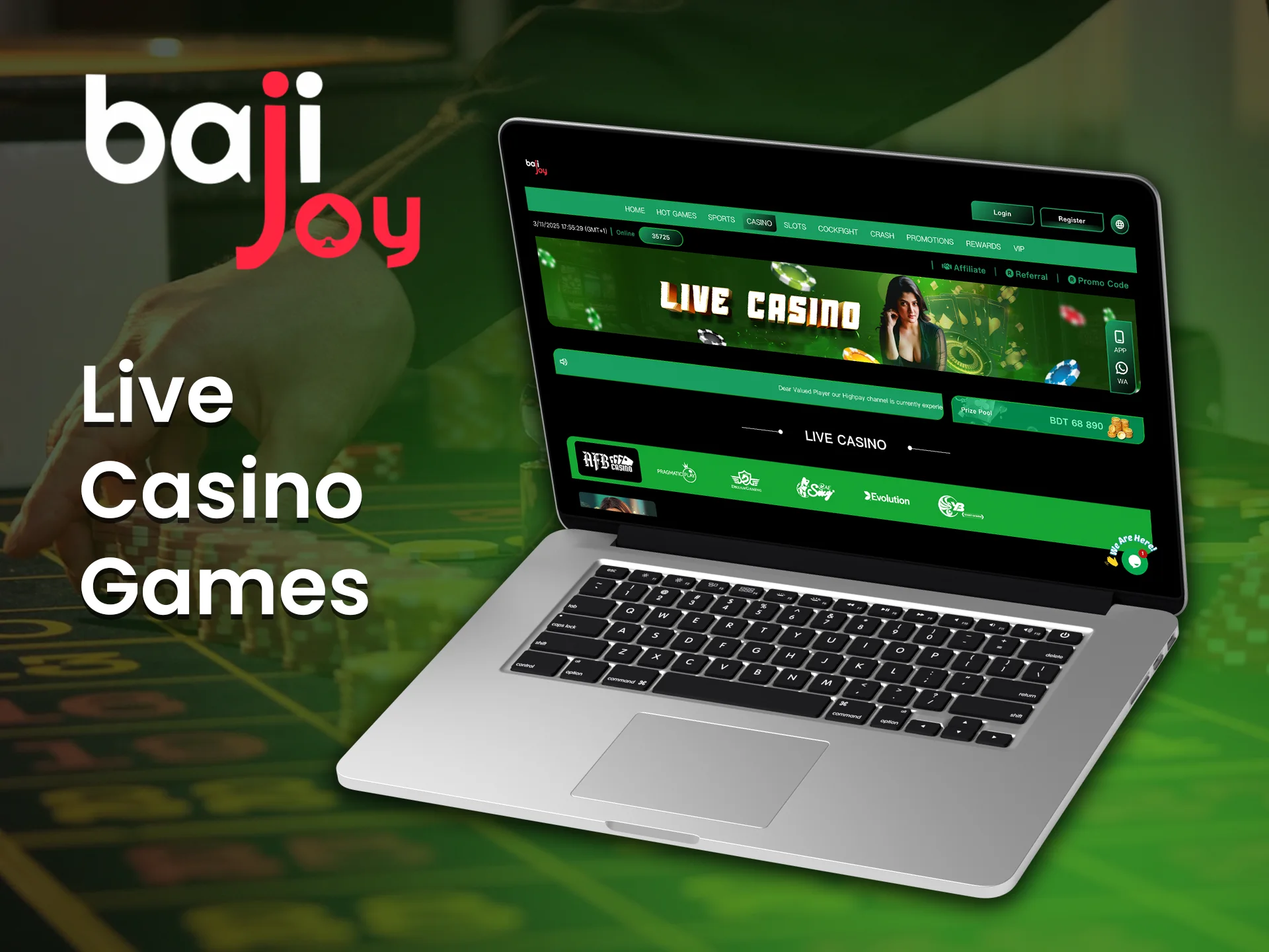 Experience real time thrills with Bajijoy live casino games.