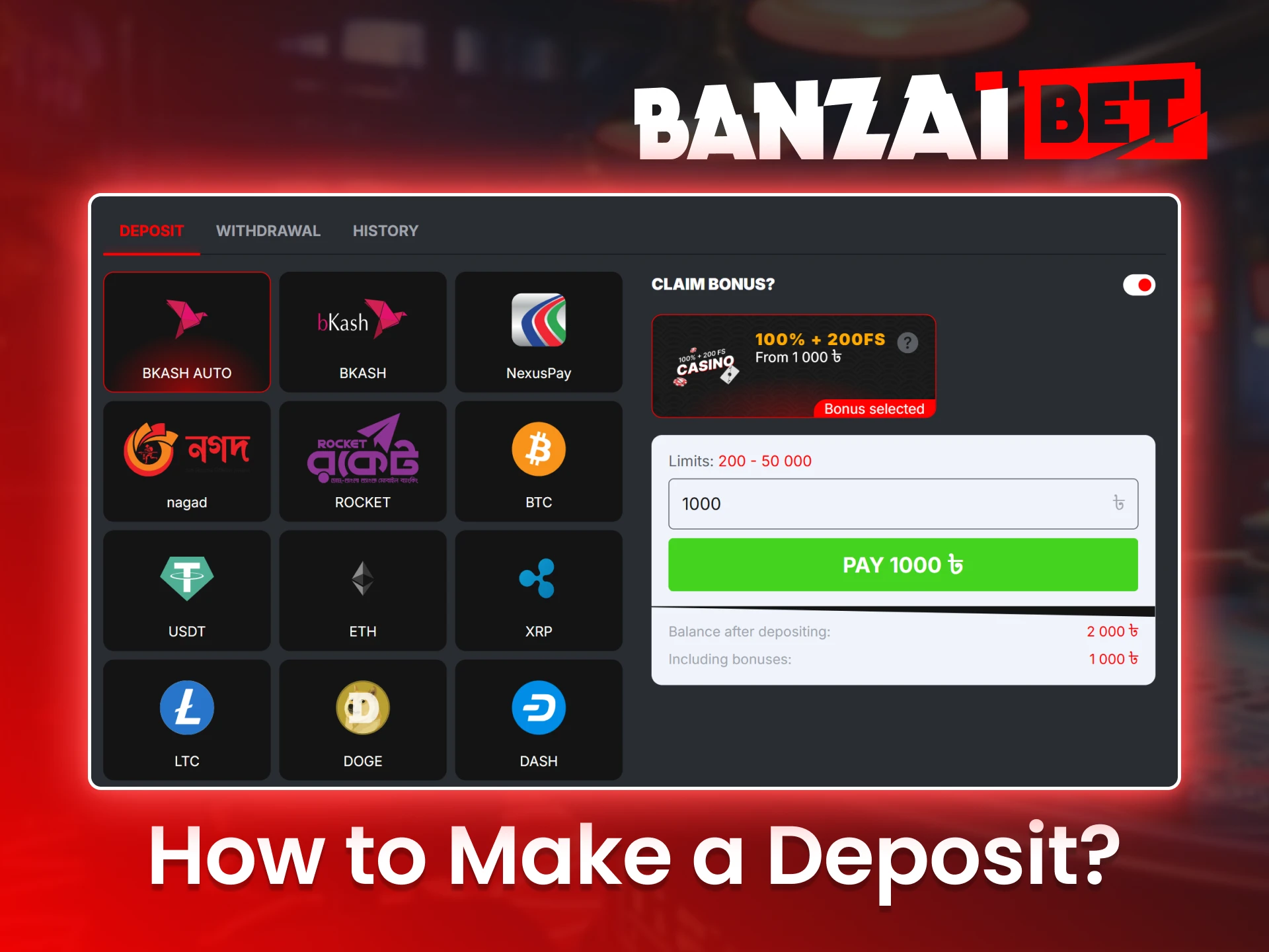 Join BanzaiBet and discover just how easy it is to fund your gaming account.