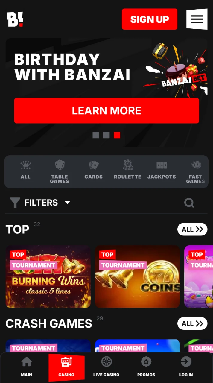 BanzaiBet offers a diverse selection of casino games.