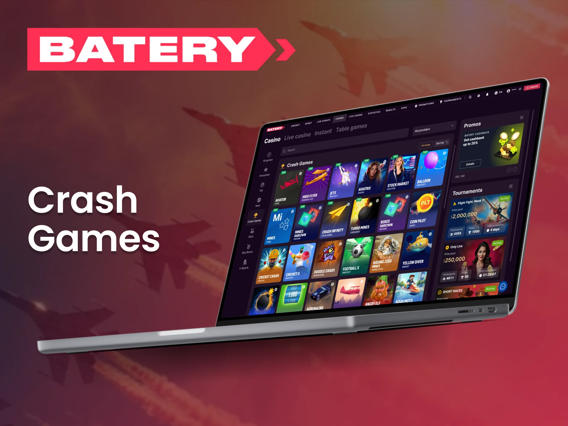 Experience heart-stopping excitement with every round of crash games at Batery.