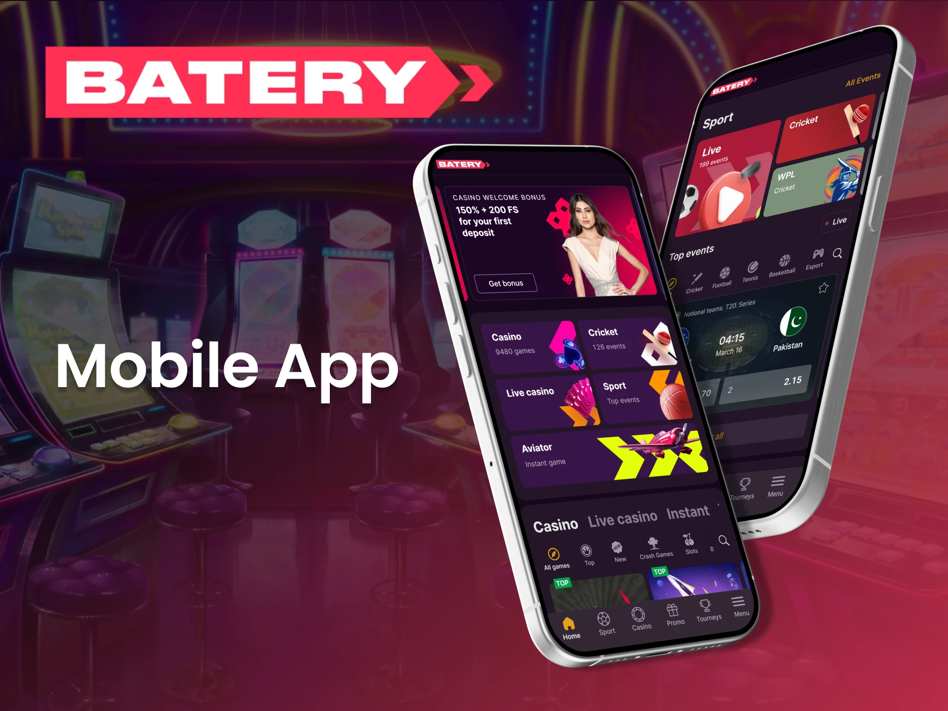 Download the Batery mobile app for instant access to an extensive library of casino games.