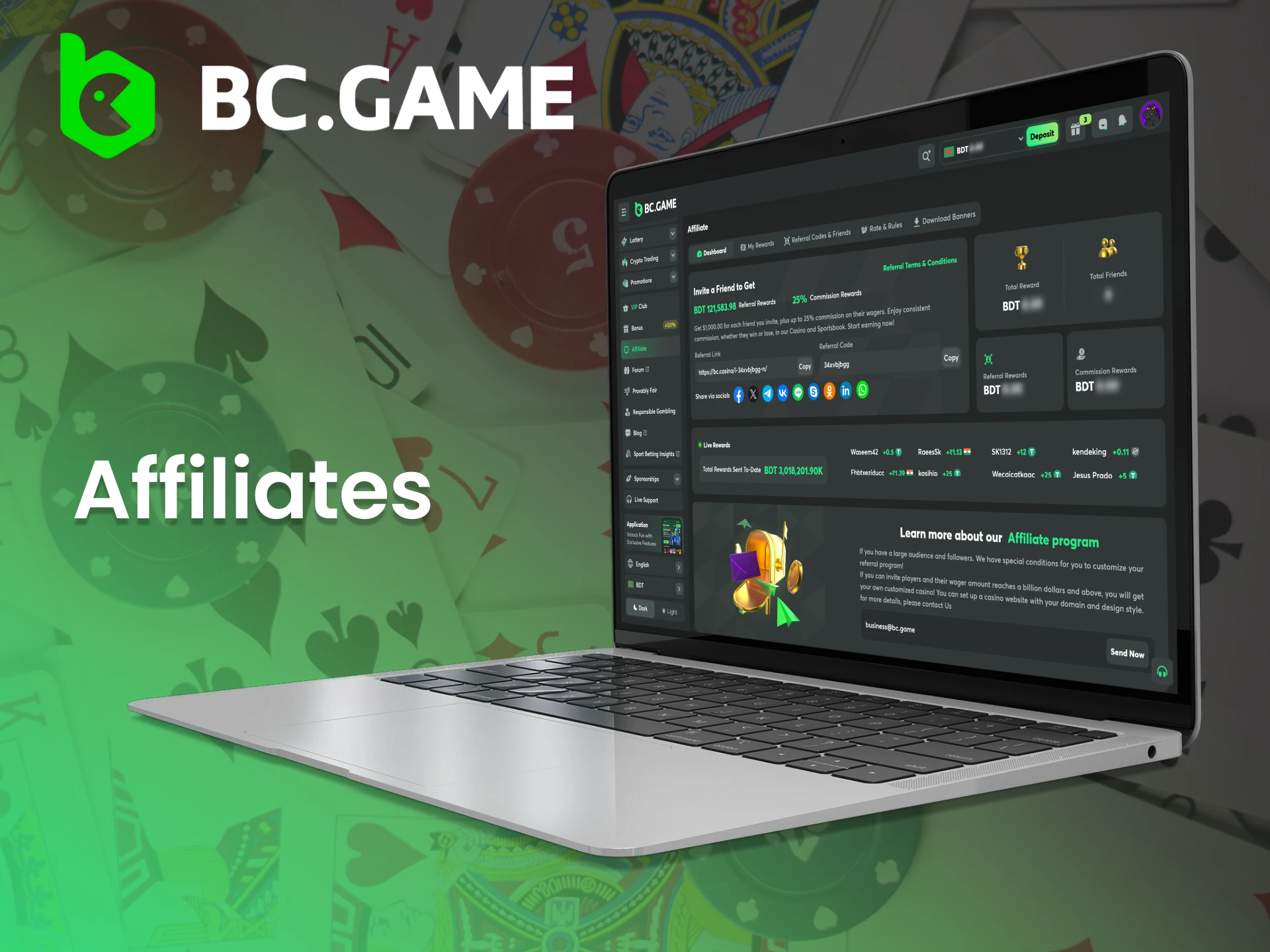 Sign up for the BC Game affiliates program and earn more.