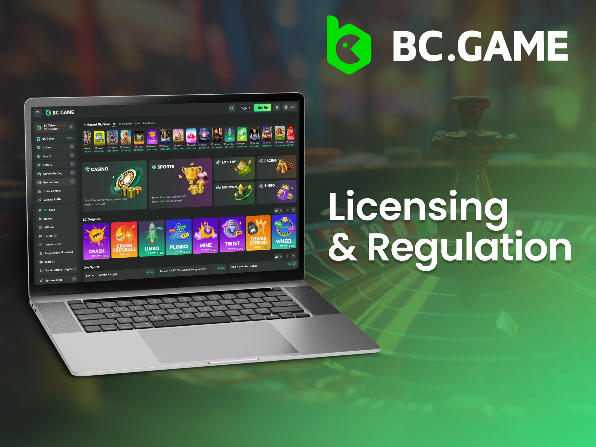 The BC Game online casino operates under a valid gaming license.
