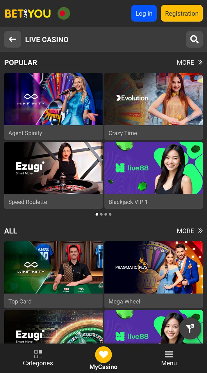 Betadyou live casino page experience real-time action.