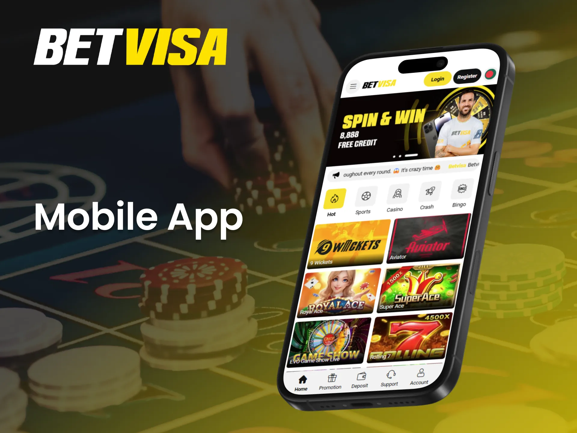 The Betvisa mobile application provides users with full access to the platform.