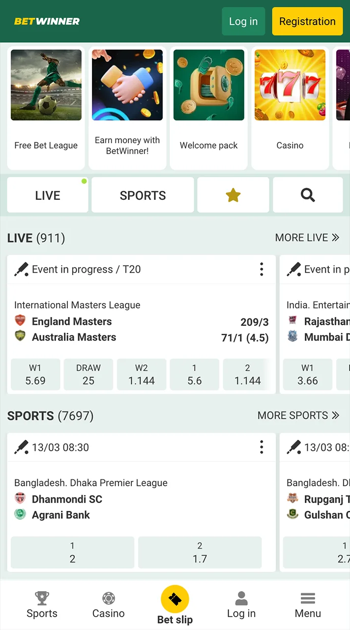 Home page of the official Betwinner site.
