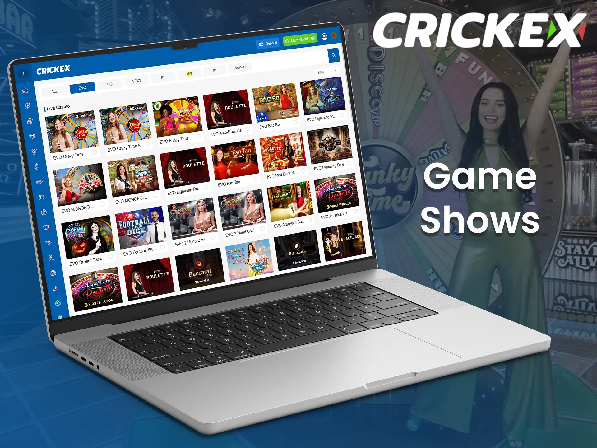 Crickex has several game shows from well-known providers.